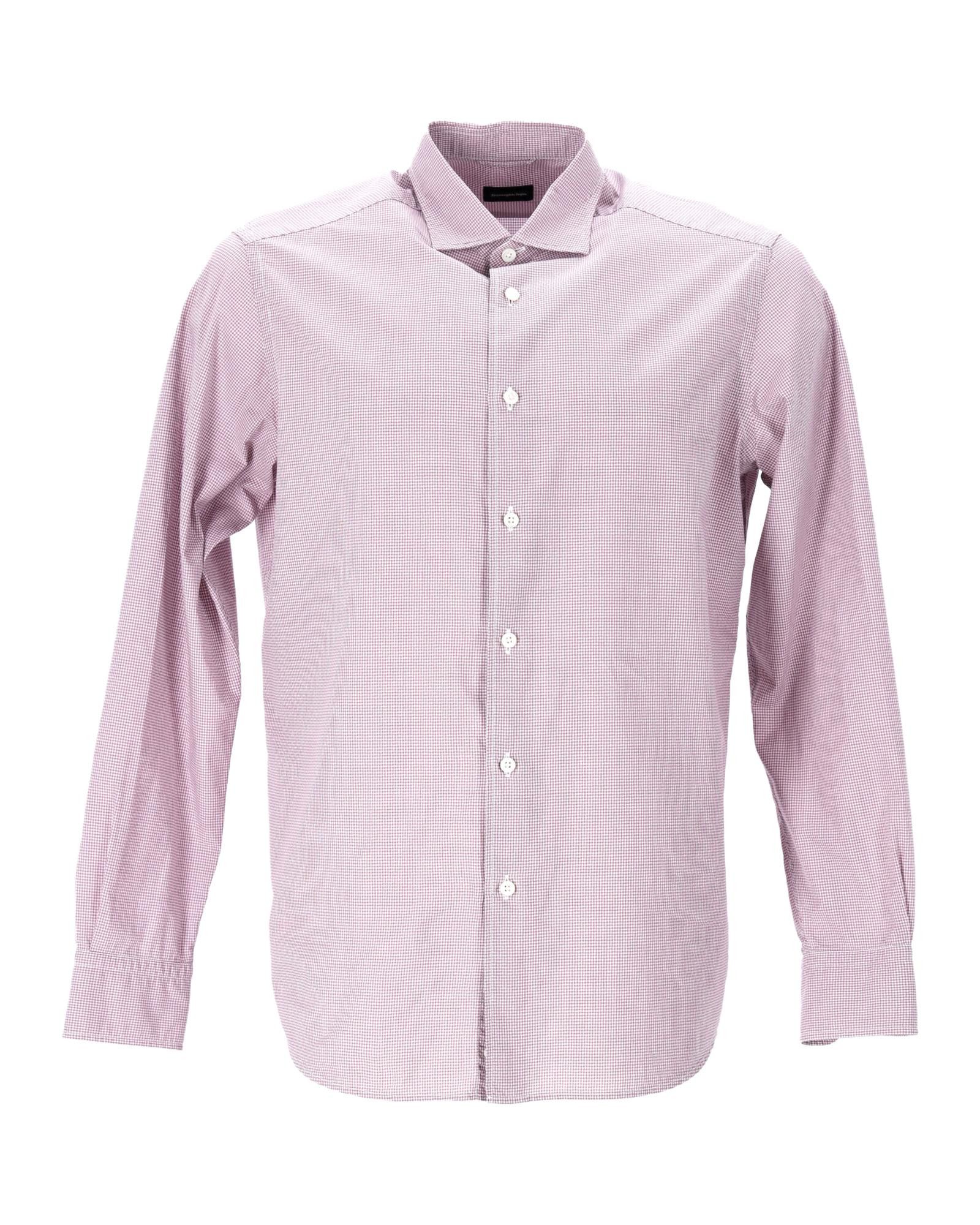 image of Check Cotton Shirt In Sophisticated Purple By Ermenegildo Zegna, Men's (Size Medium)