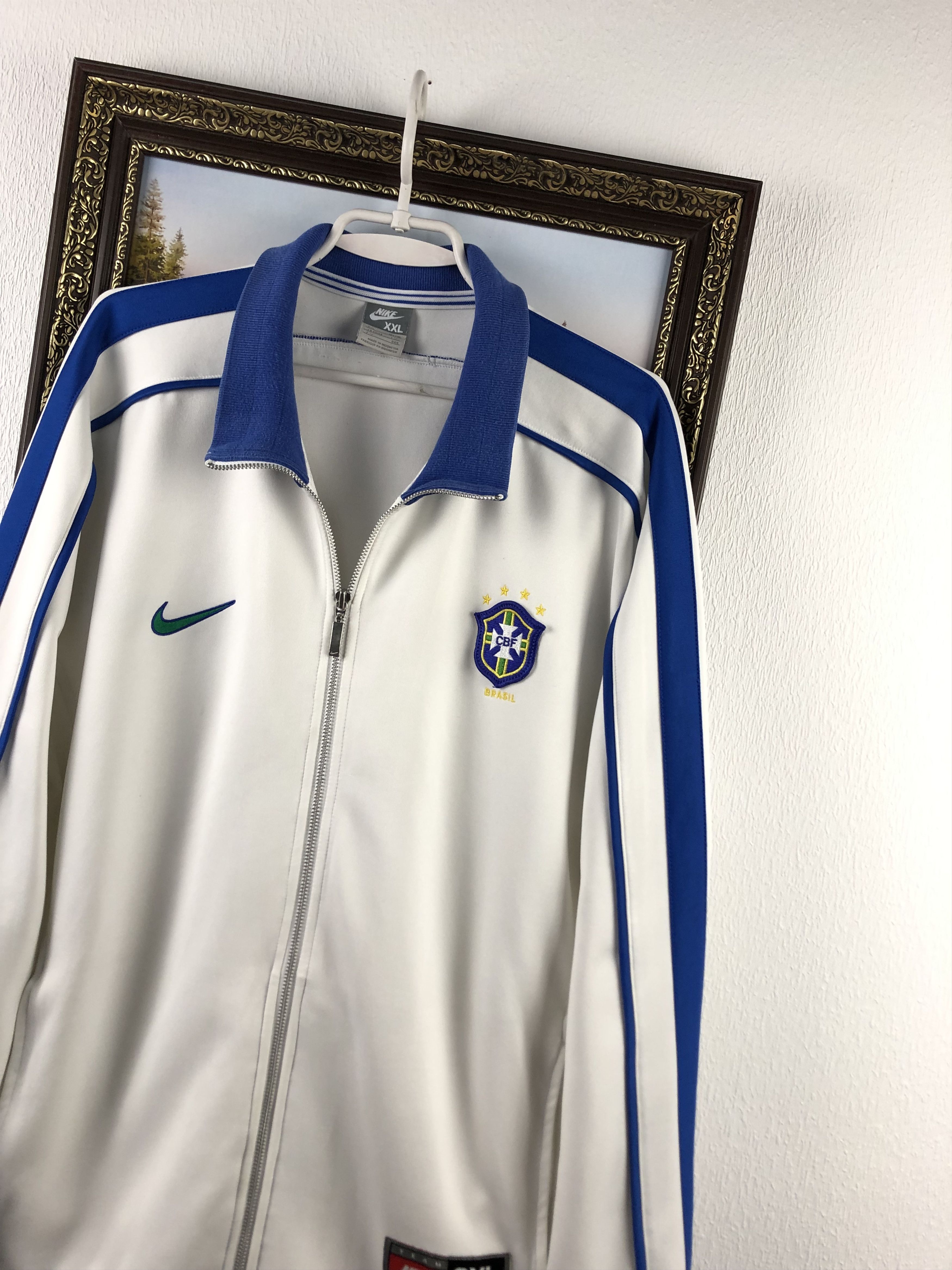 Nike × Vintage Vintage Nike Brazil Jacket Soccer Track Top White Zip Size US XXL / EU 58 / 5 - 4 Thumbnail