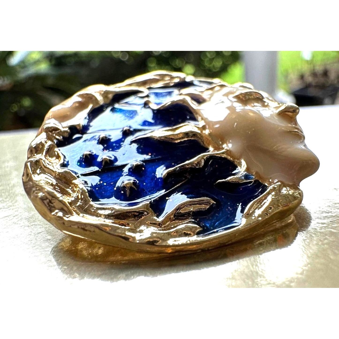 Handmade Celestial Moon Sun Brooch Pin New Gold Navy Yours is the Lig Size ONE SIZE - 5 Thumbnail