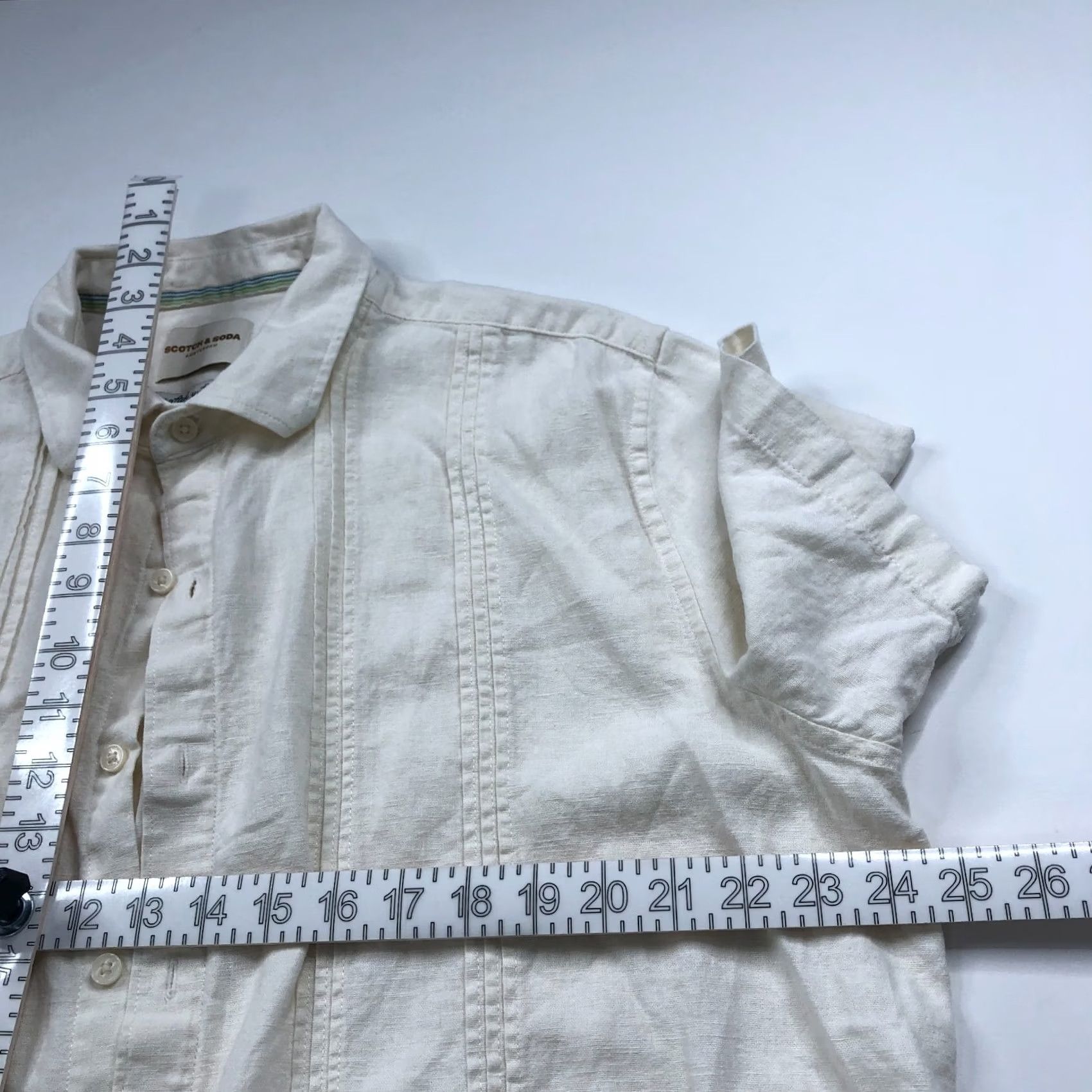 Scotch & Soda Scotch & Soda XL Linen Blend Button Short Sleeve Striped Shirt Ivory MINT - Men - Button-Up Shirt Size US XL / EU 56 / 4 - 5 Thumbnail