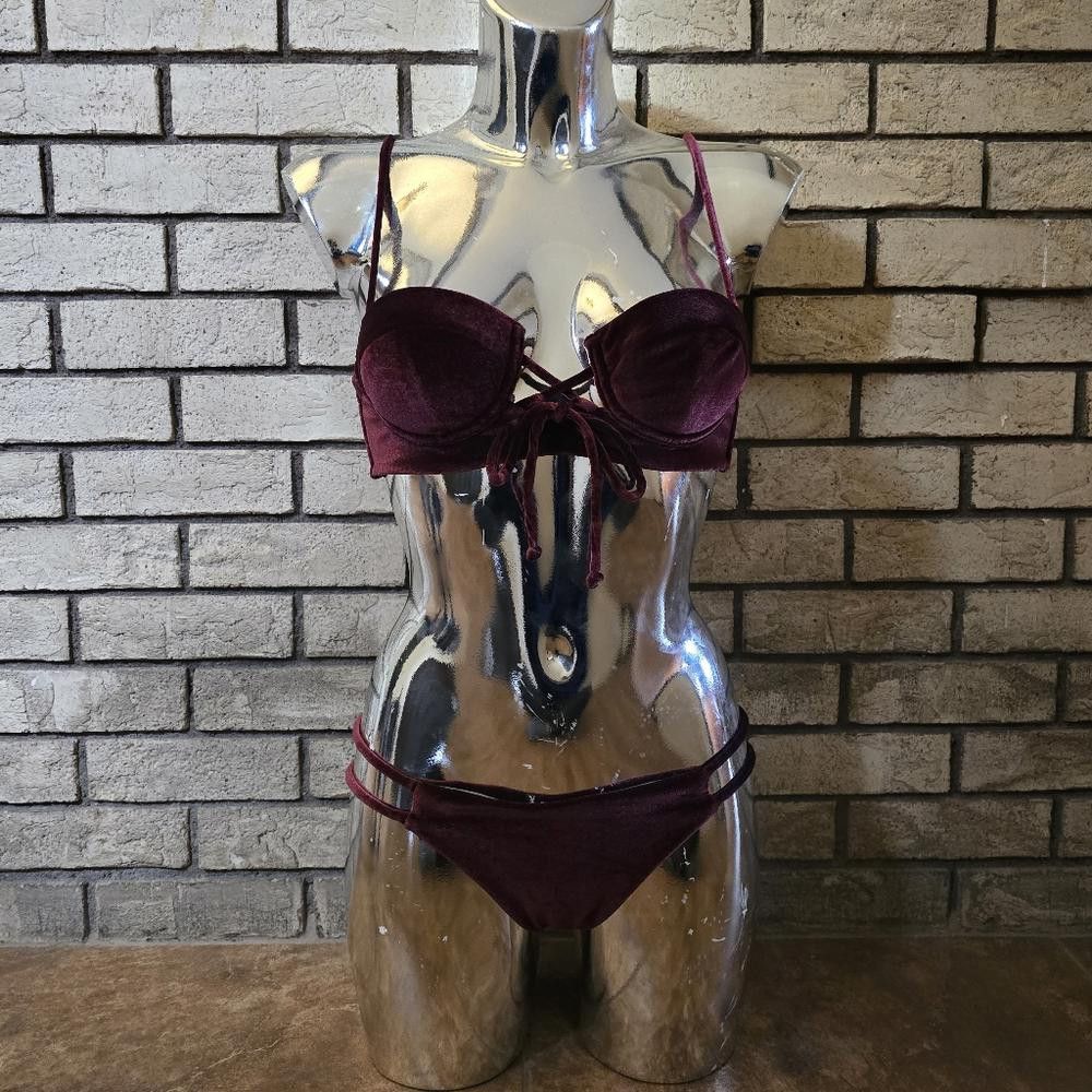 Dark Burgundy Velvet Lush Lingerie Nightie Set