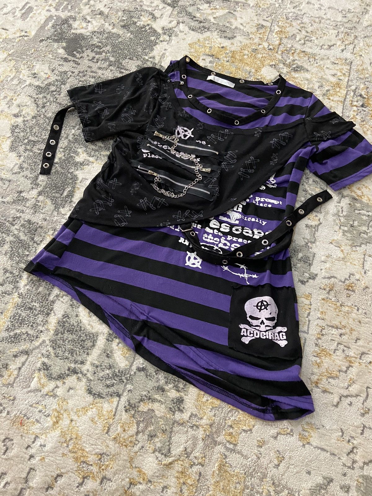 AC/DC × If Six Was Nine × Japanese Brand PUNK GOTHIC HORIZONTAL STRIPED SHIRT Size S / US 4 / IT 40 - 5 Thumbnail