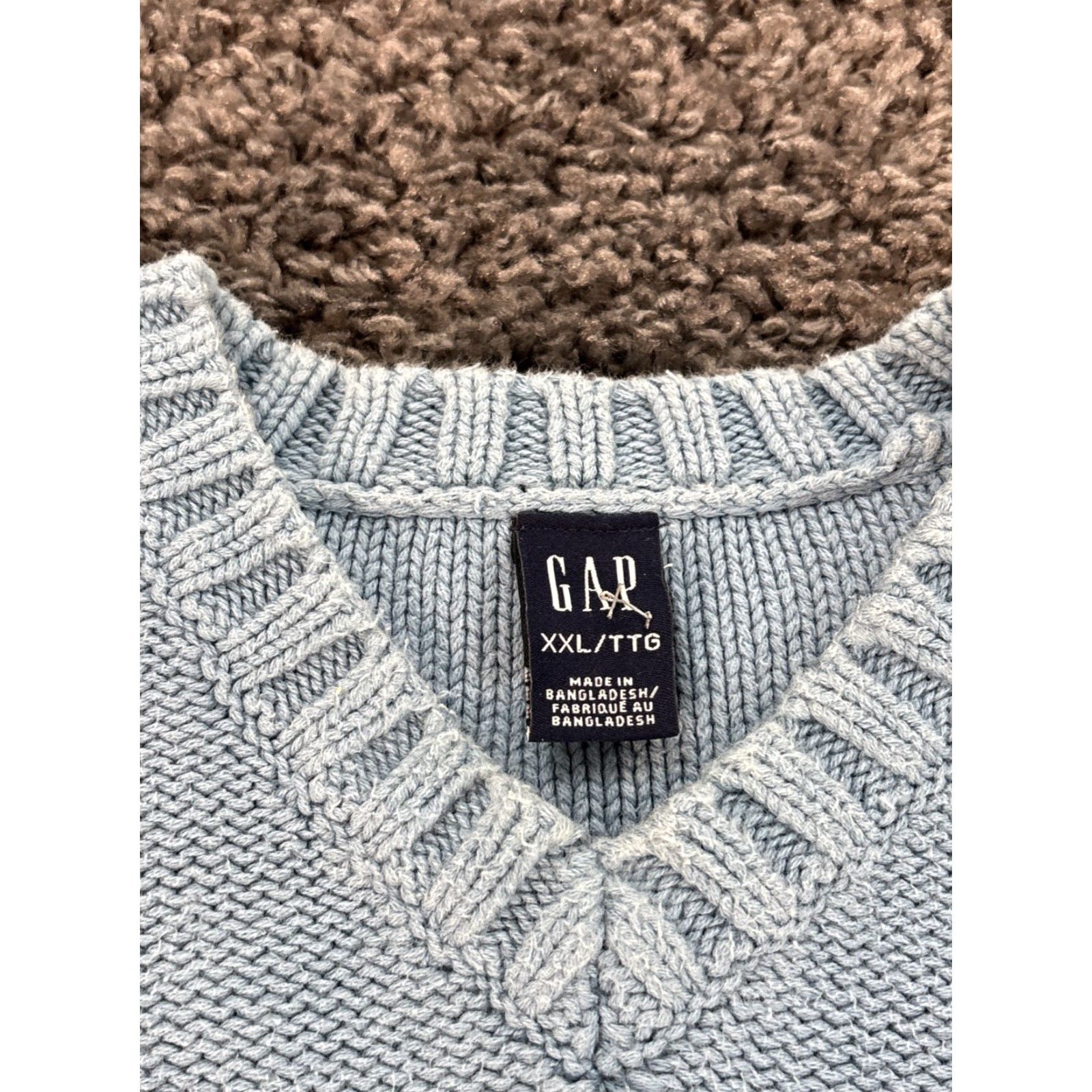 Gap VINTAGE Gap Sweater Mens 2XL Blue Cotton V Neck Chunky Knit Fisherman Pullover Knitwear Cozy Preppy Casual Winter Fall Mens Size US XXL / EU 58 / 5 - 4 Thumbnail