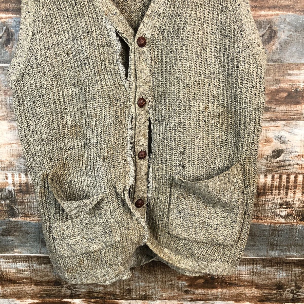 Vintage Raffine Brown Cardigan ripped Vest #A2242 Size US M / EU 48-50 / 2 - 6 Thumbnail