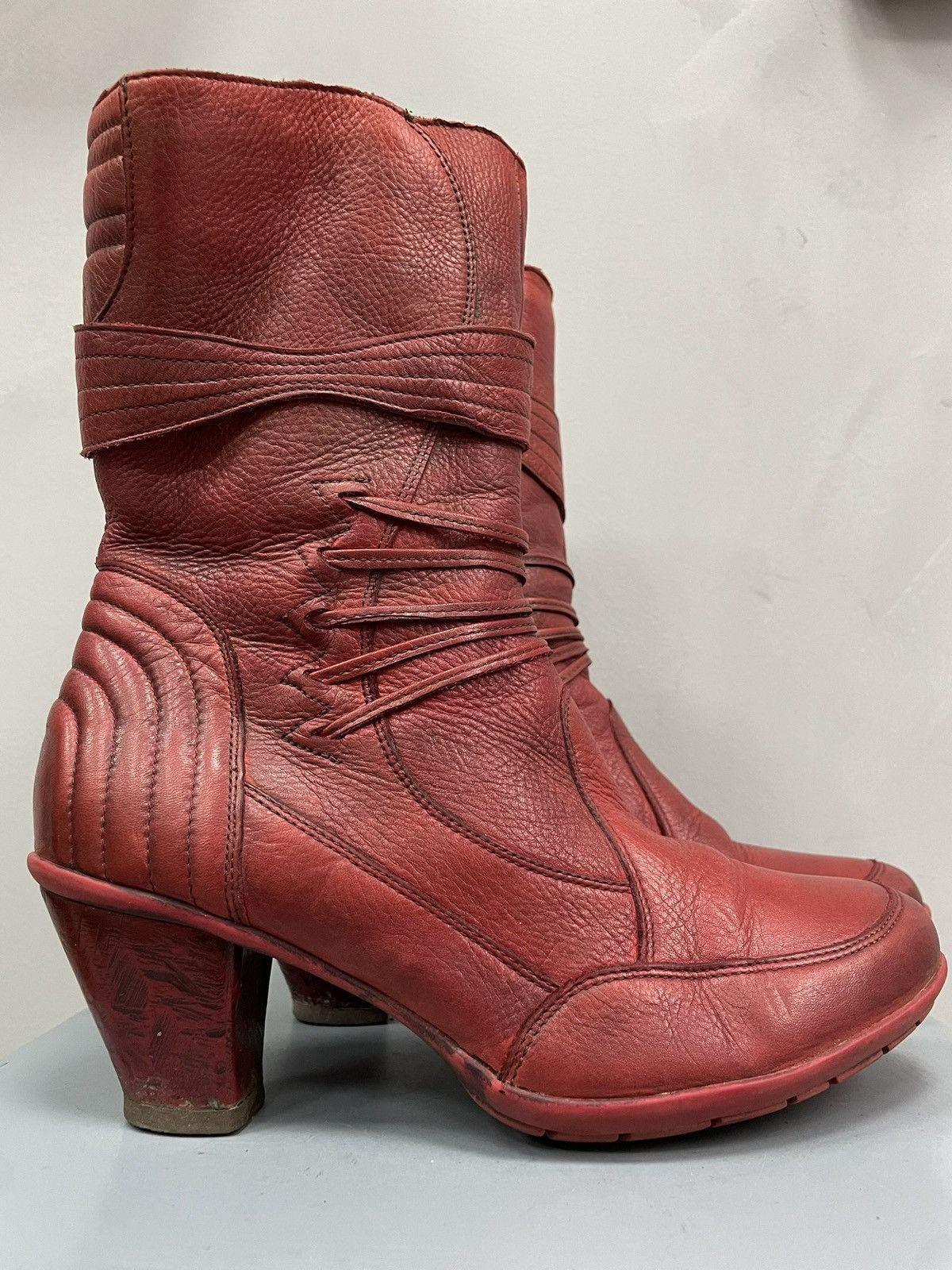 Diesel × Guidi × Vintage Rare 90s Red leather moto A.S. 98 style avant garde boots Size US 9 / IT 39 - 9 Thumbnail