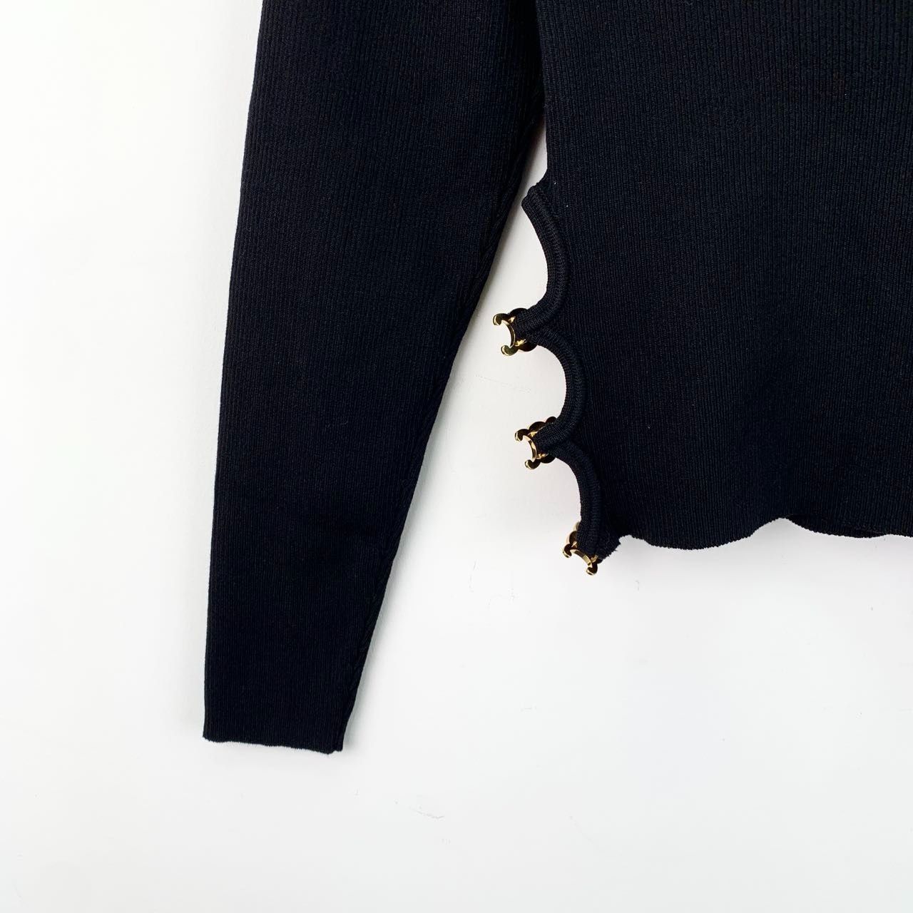 Celine Celine Black Square Neck Long-Sleeved Knitted Top With Gold Size M / US 6-8 / IT 42-44 - 6 Thumbnail