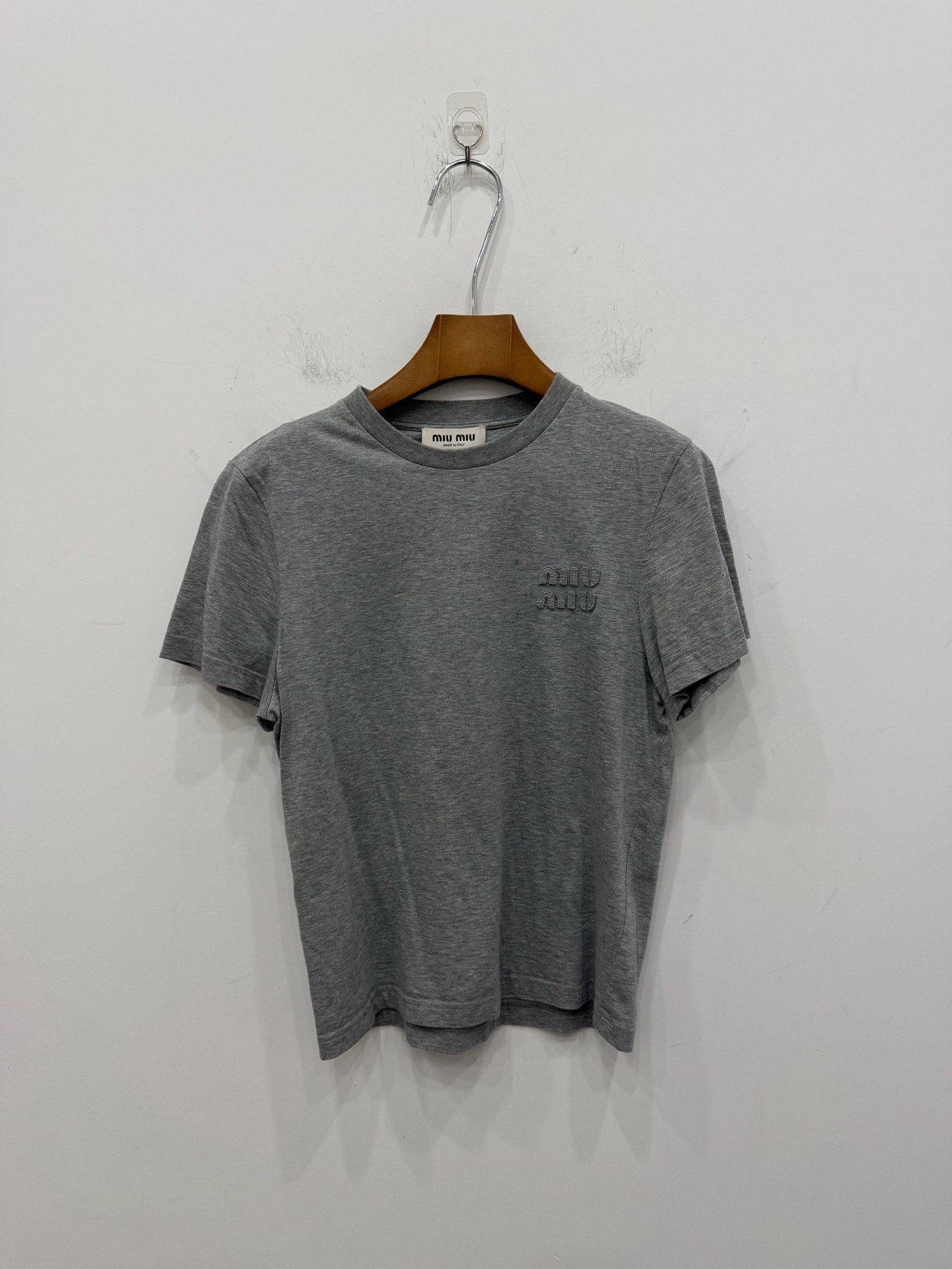 Miu Miu Miumiu Gray Embroidered Logo Short-Sleeve Size S / US 4 / IT 40 - 1 Thumbnail