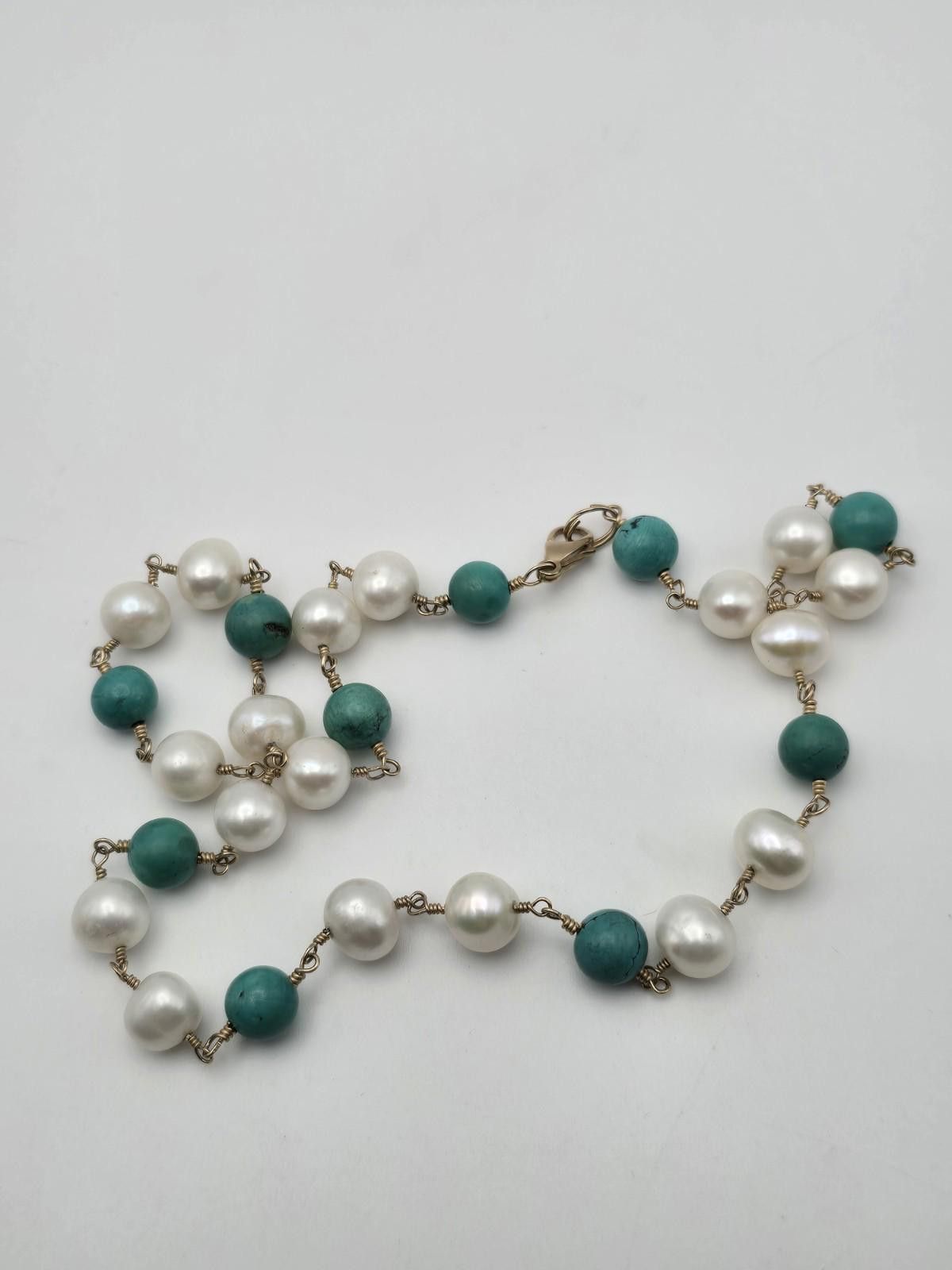 The Unbranded Brand 14k yellow gold Wire Necklace – Pearls & Turquoise Beads 21g Size ONE SIZE - 1 Thumbnail