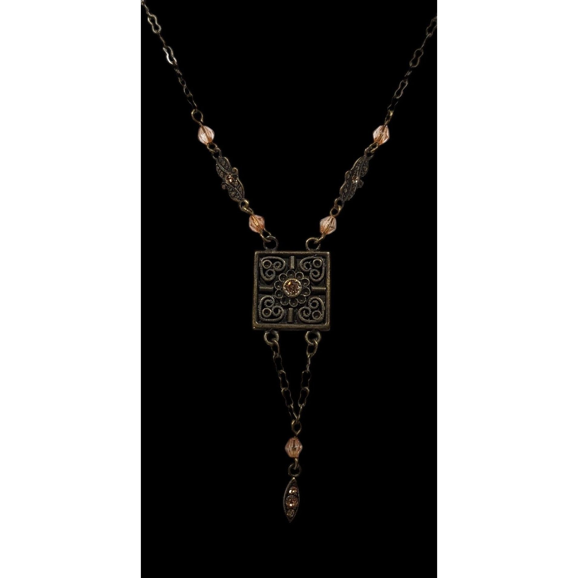 Other Vintage Floral Antiqued Gold Tone Necklace With Champagne Rh Size ONE SIZE - 4 Thumbnail