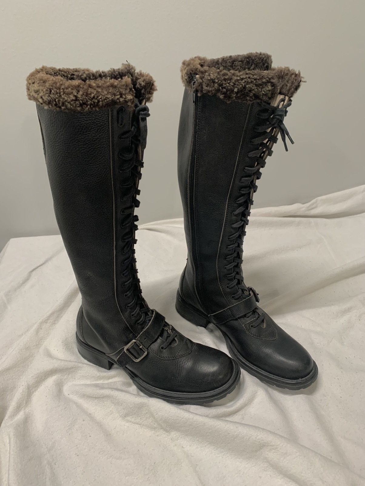 Japanese Brand × Vintage VINTAGE BUMPER HIGH LEATHER BOOTS FAUX FUR LACE UP Size US 7.5 / IT 37.5 - 4 Thumbnail