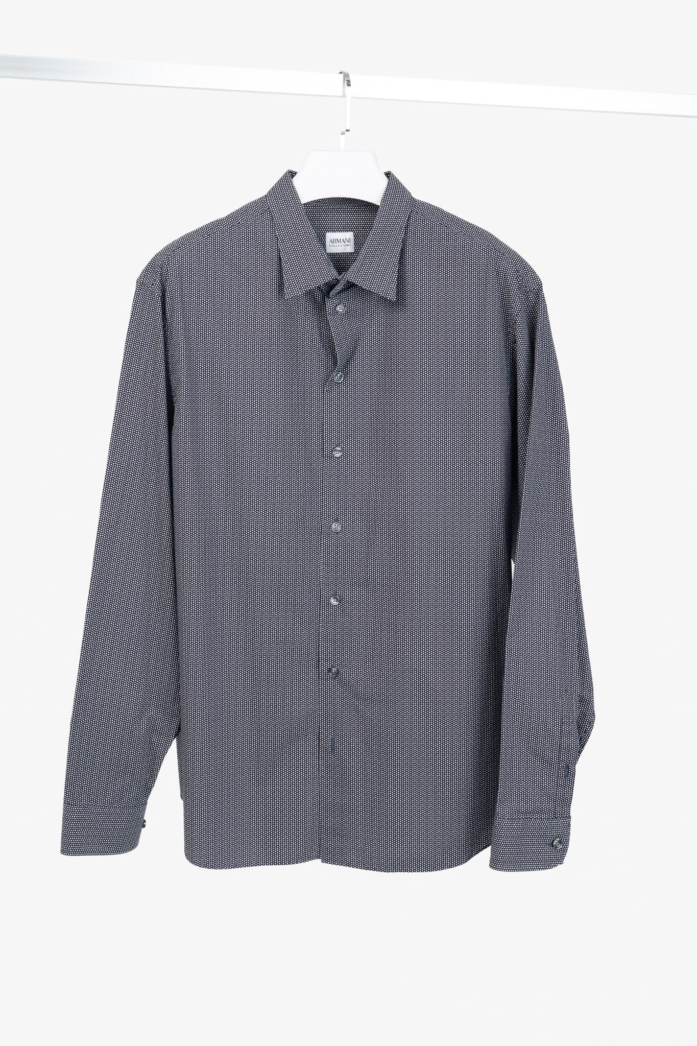 Armani Collezioni Armani Collezioni Navy Triangle-Print Cotton Button-Up Shirt Size US XXL / EU 58 / 5 - 1 Thumbnail