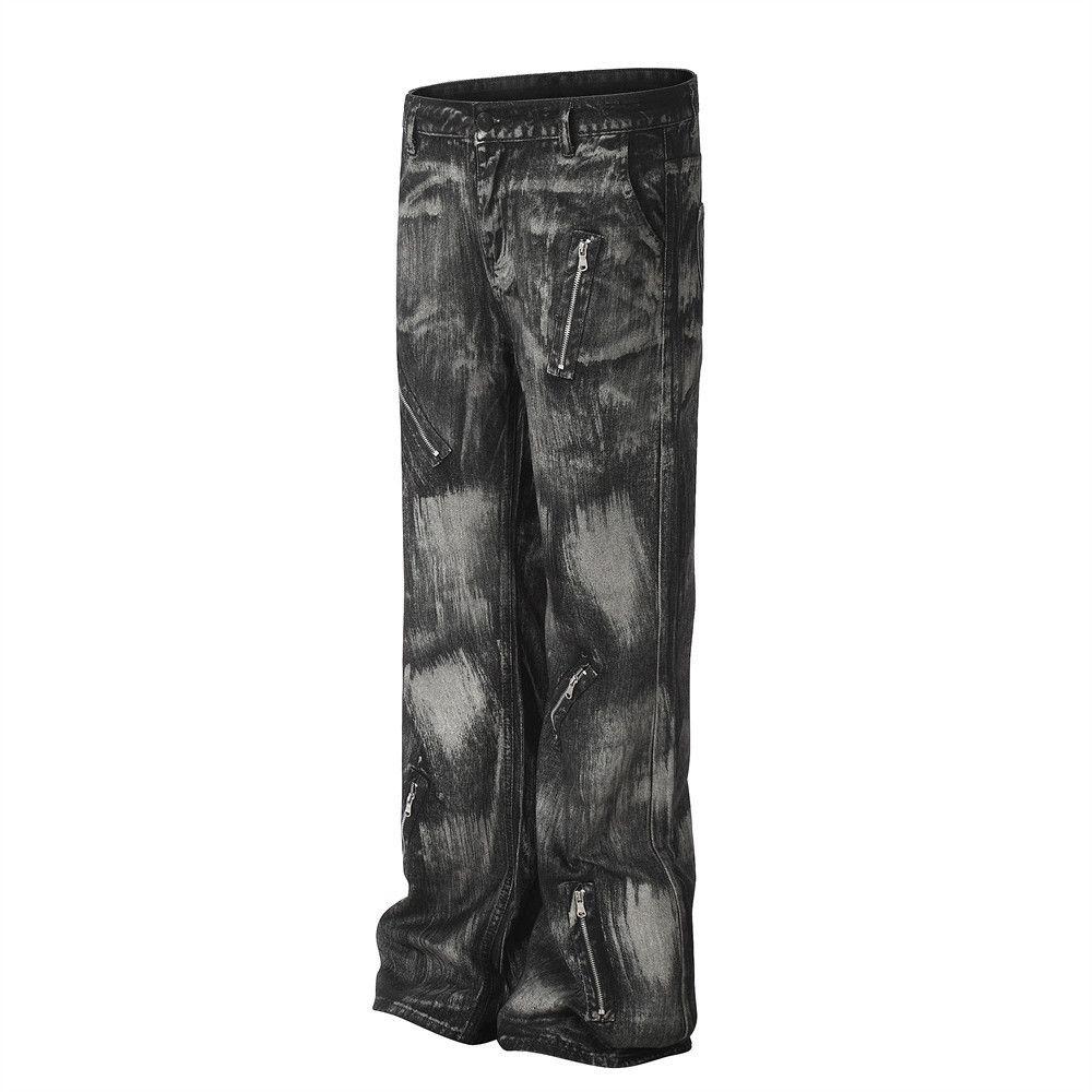 Japanese Brand Men's zippered loose straight-leg punk dirty jeans Size US 32 / EU 48 - 2 Thumbnail