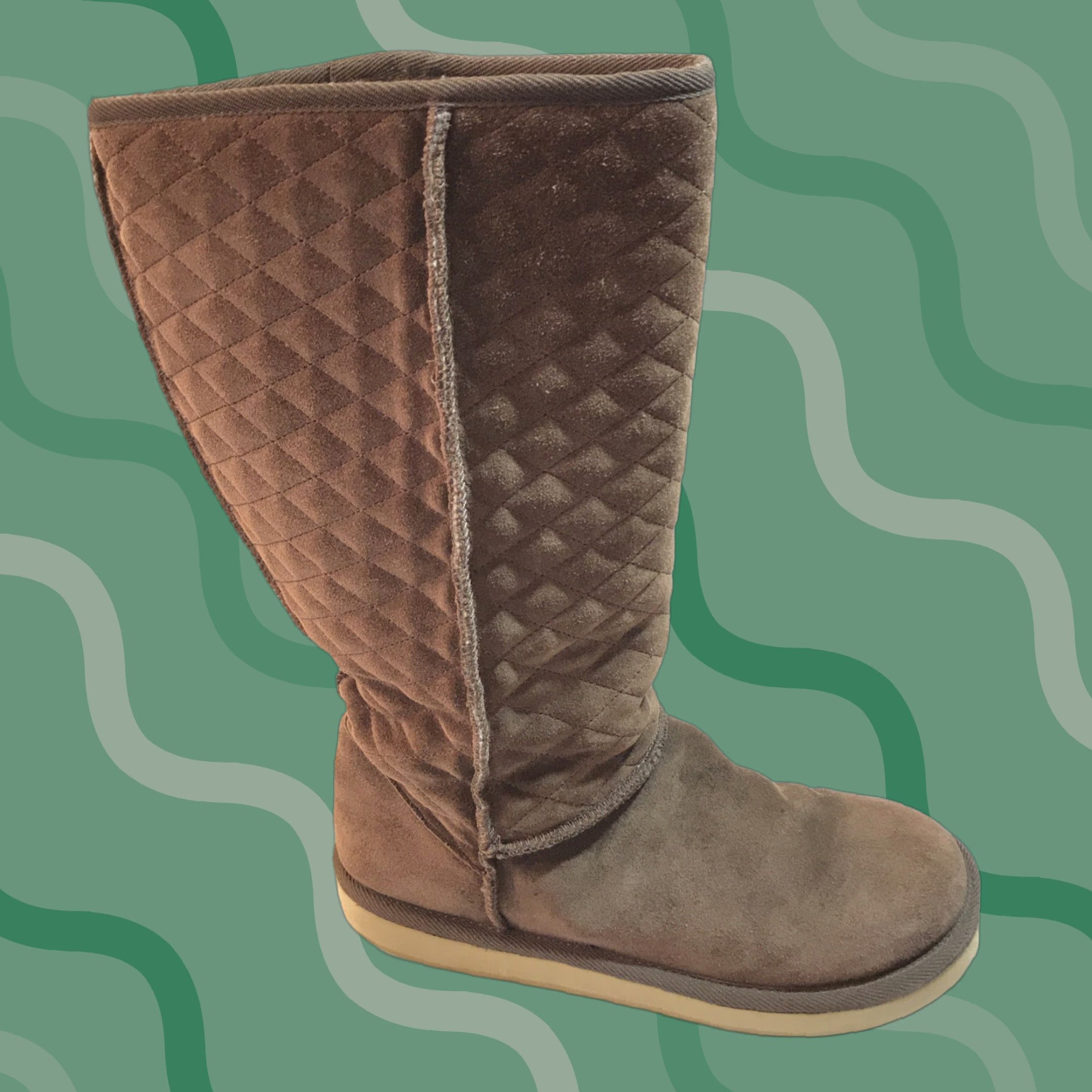 Vintage Bass Women's Winter Boots Antero Size 8 Brown Quilted Suede Lined Faux Fur Mid-Calf Flat Size US 8 / IT 38 - 1 Thumbnail