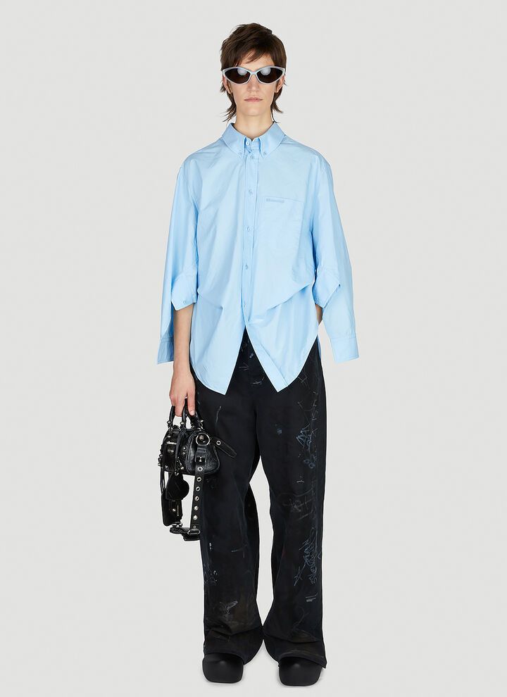 Balenciaga o1mt1gz0924 BB Corp Swing Twisted Shirt Large Fit Light Blue Size XS / US 0-2 / IT 36-38 - 2 Thumbnail