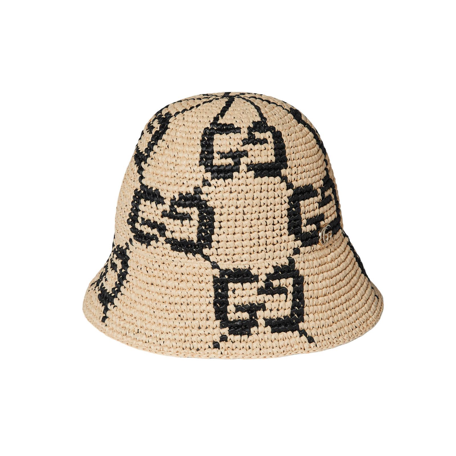 GUCCI GG $920 Natural/Black Straw Bucket Hat New And Authent