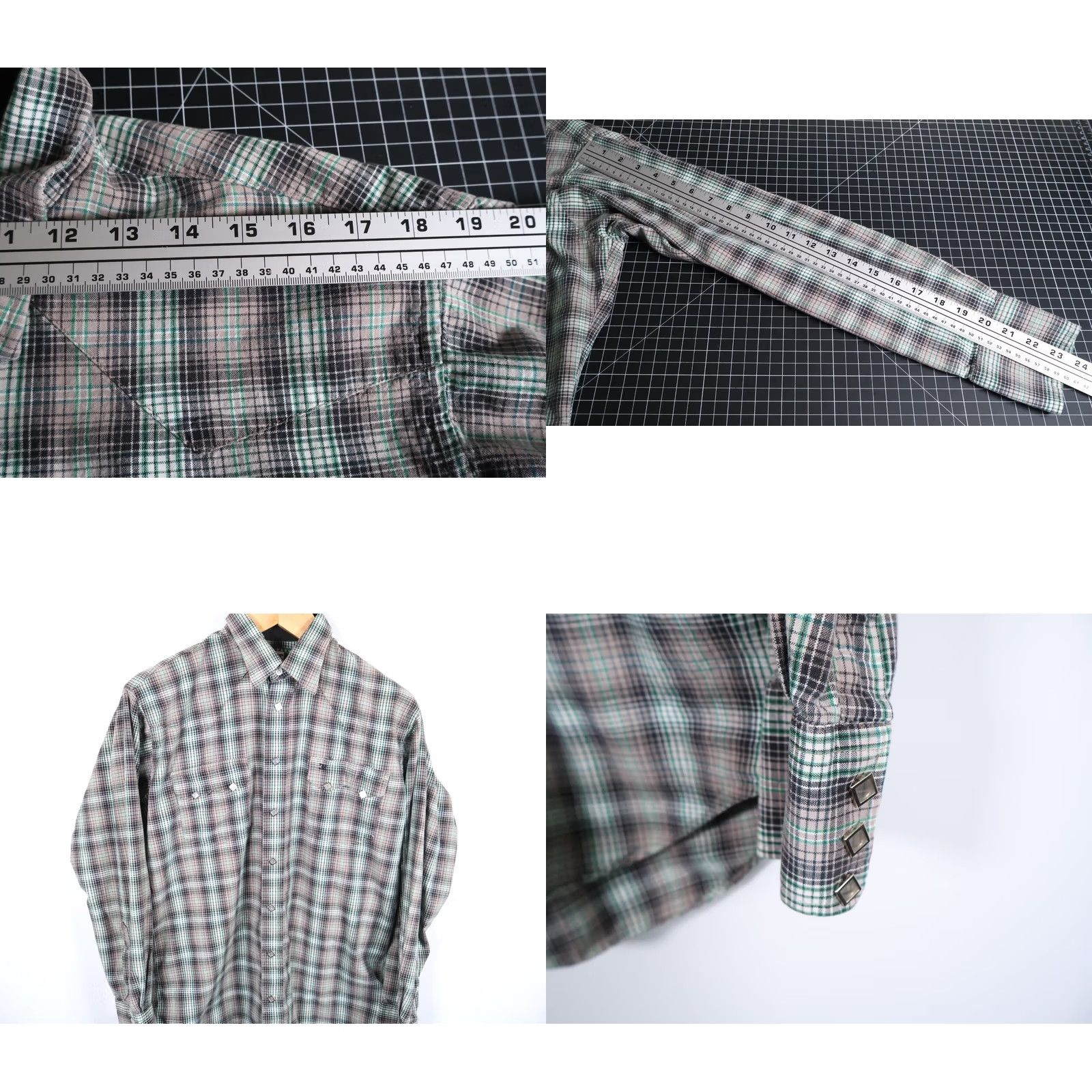 Vintage VINTAGE Cowboy Equipment Gray Green Plaid Diamond Pearl Snap Western Shirt Mens L Size US L / EU 52-54 / 3 - 8 Thumbnail