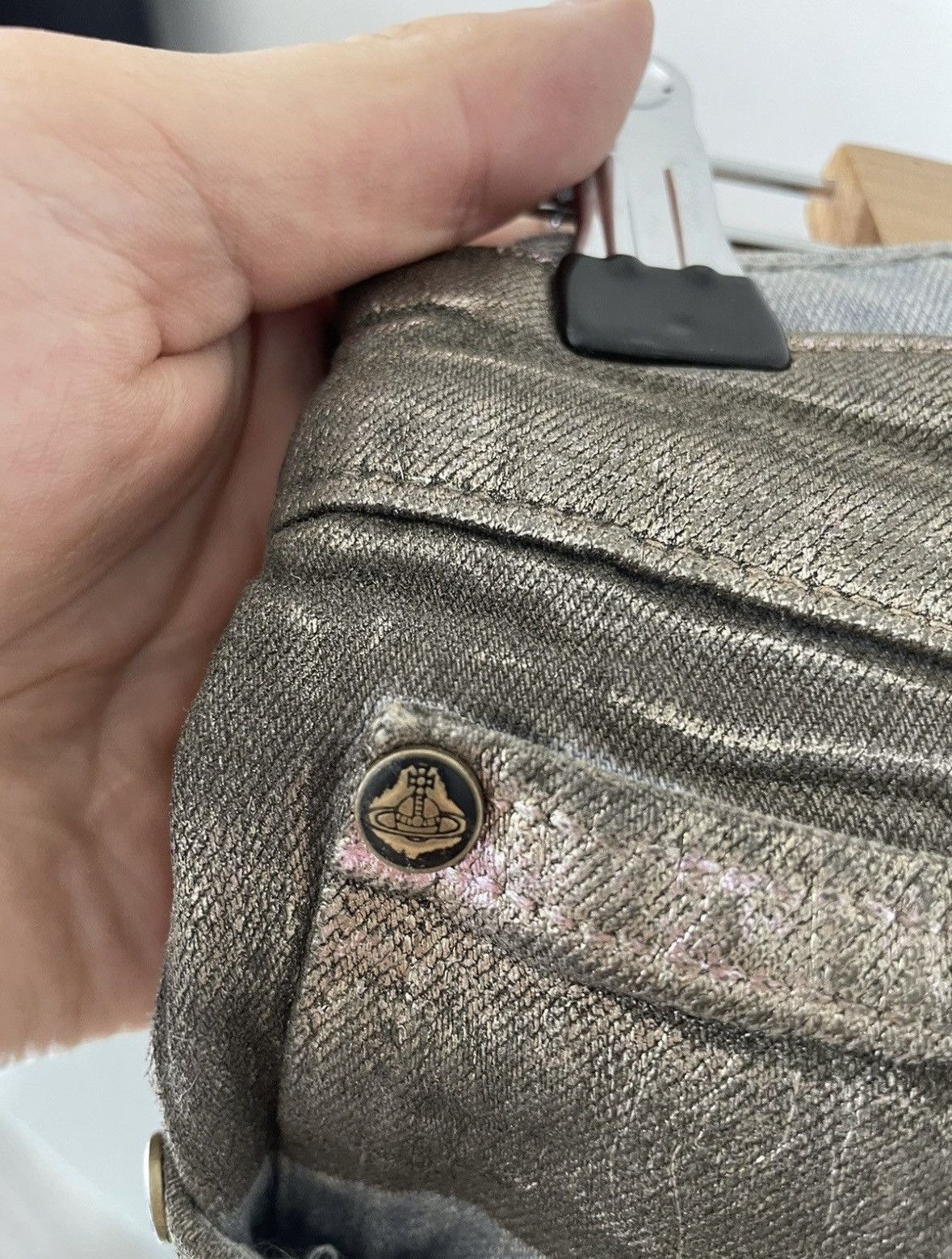 Lee × Vivienne Westwood Silver and Iridescent Jeans Size US 27 - 5 Thumbnail