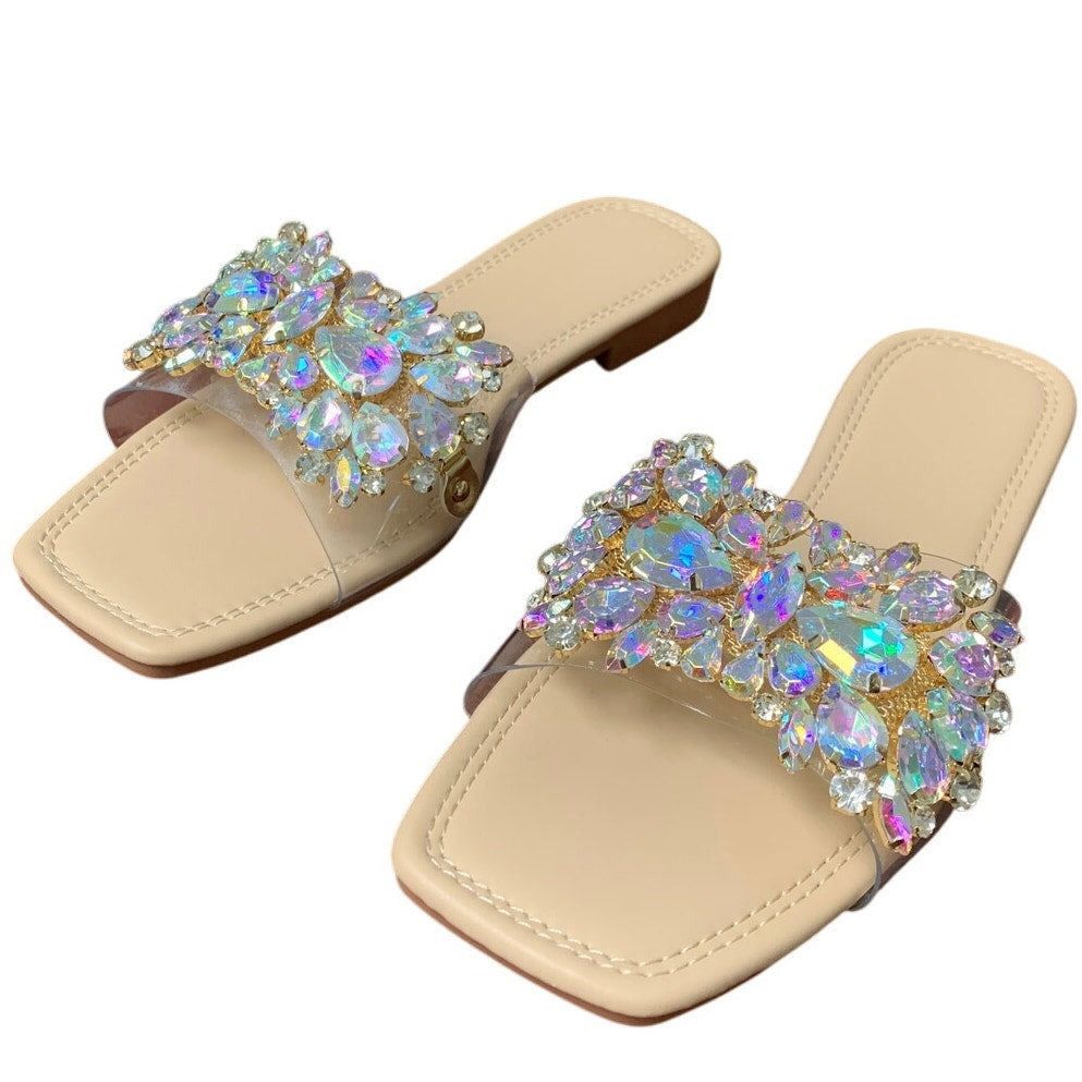 Other New Verdusa Size 8 Rhinestone Clear Strap Flat Sandals Size US 8 / IT 38 - 2 Thumbnail