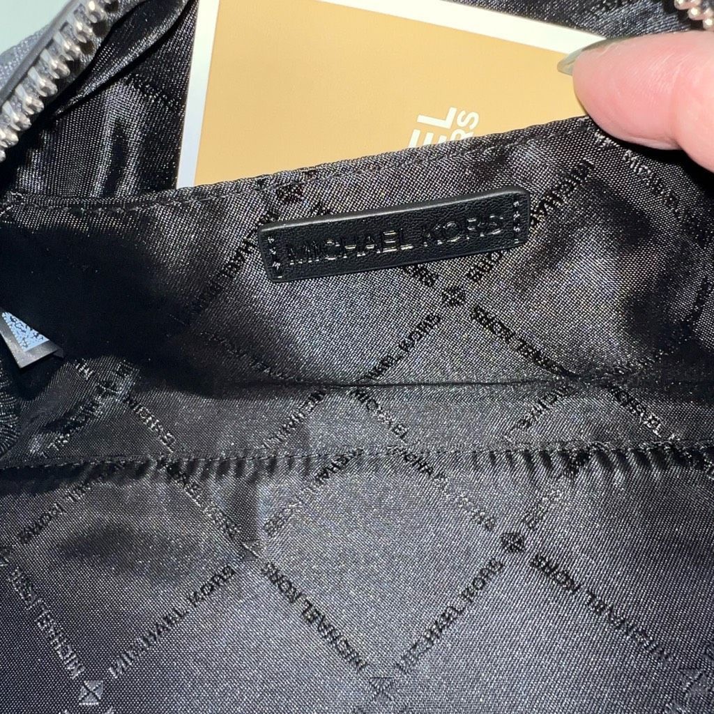 Michael Kors Michael Kors Black and Silver MD Travel Case with Snakeskin Embossed Leather on bottom and Handle Size ONE SIZE - 13 Thumbnail