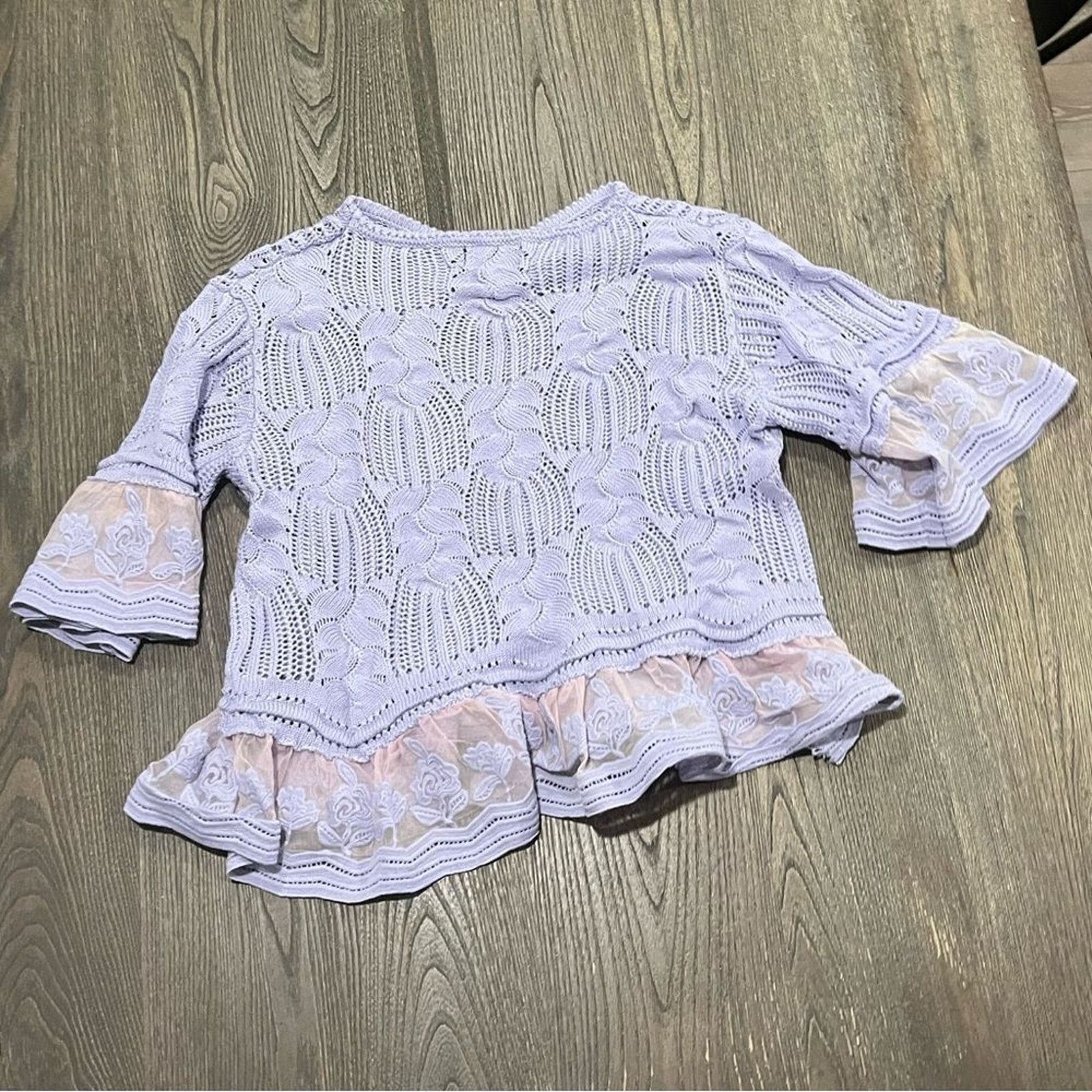 Vintage Lipslide Sweater Crop Top Floral Crochet Mesh Ruffled S Size S / US 4 / IT 40 - 3 Thumbnail
