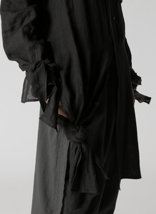 Yohji Yamamoto Yohji Yamamoto Pour Homme - Linen Gathered Hem Long Shirt Size US M / EU 48-50 / 2 - 9 Thumbnail
