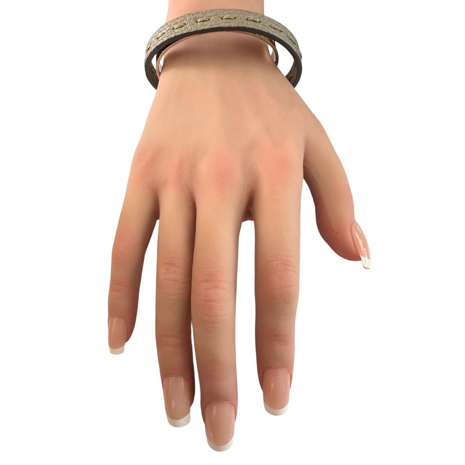 Fendi Fendi Selleria Metallic Cuff w Leather Double Wrap Bracelet Size ONE SIZE - 16 Thumbnail