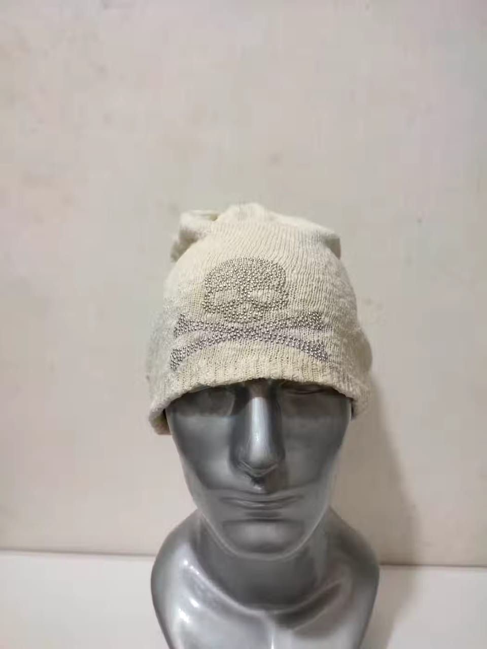 image of Unknown Sparkling Skull Beanie Punk Rock Bondage Beanie in Bone, Men's