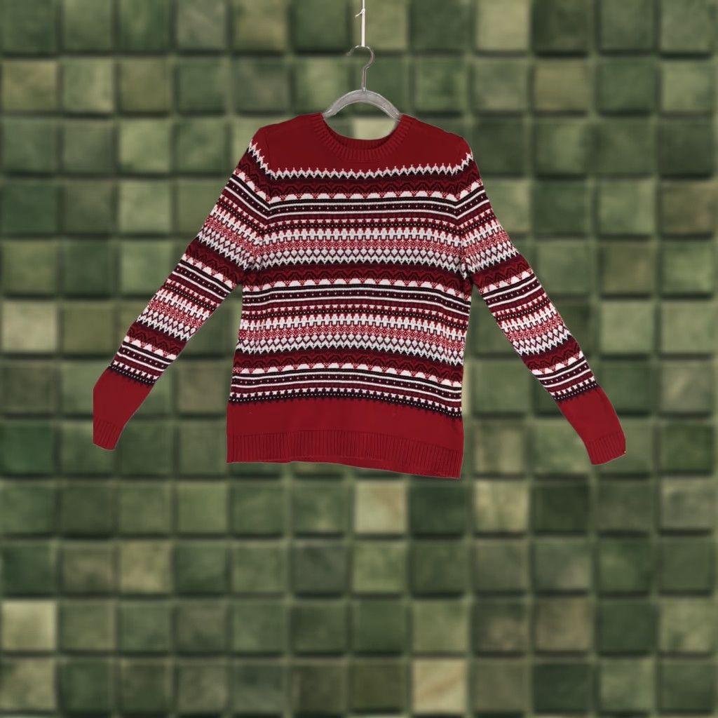 Croft & Barrow Croft Barrow Sweater Medium Red Long Sleeve Crew Neck Stripe Fair Isle Christmas Pullover Womens Size M / US 6-8 / IT 42-44 - 1 Thumbnail