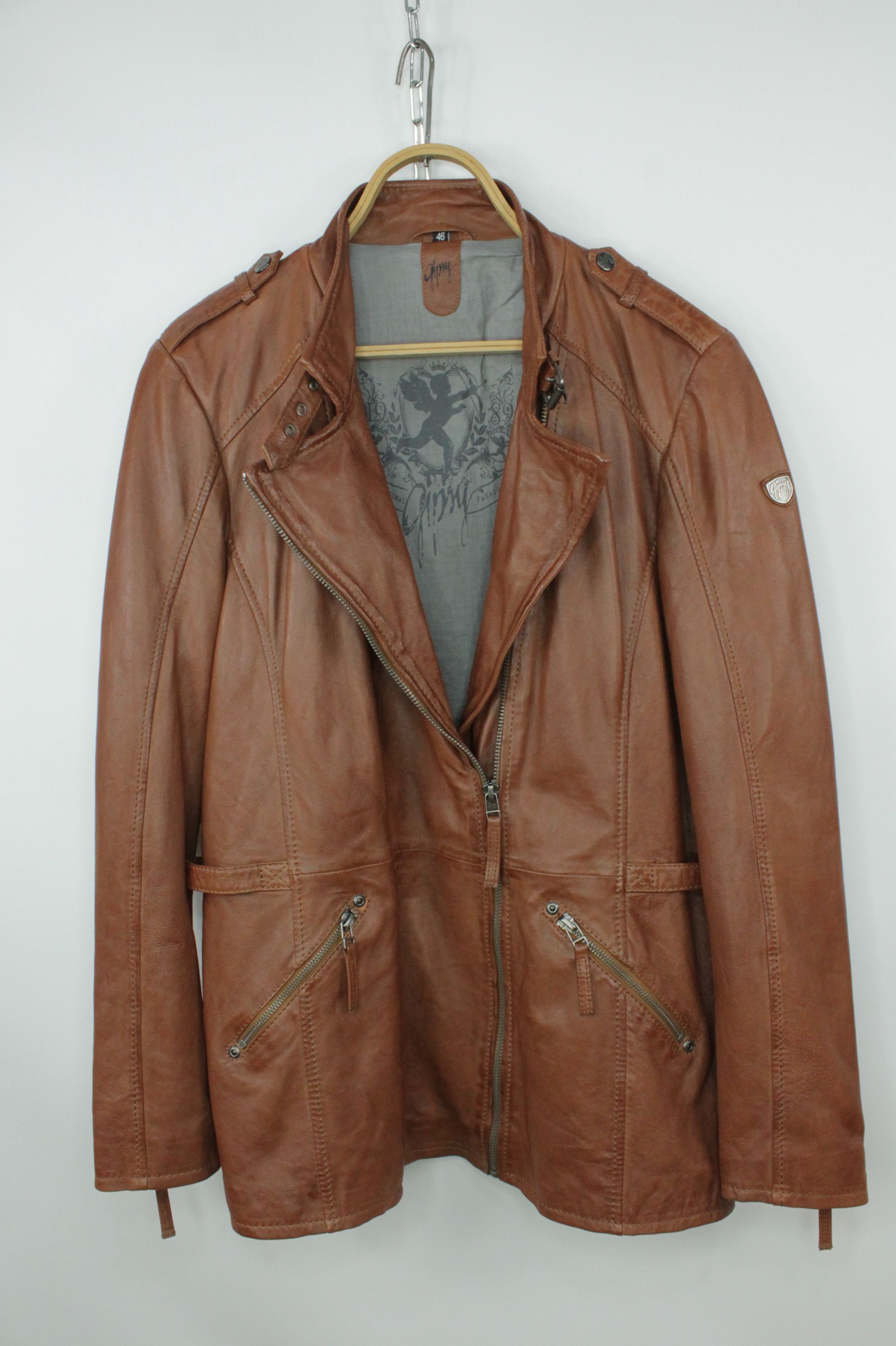 Gypsy Gipsy Cognac Brown Leather Women's Jacket Size XL / US 12-14 / IT 48-50 - 4 Thumbnail