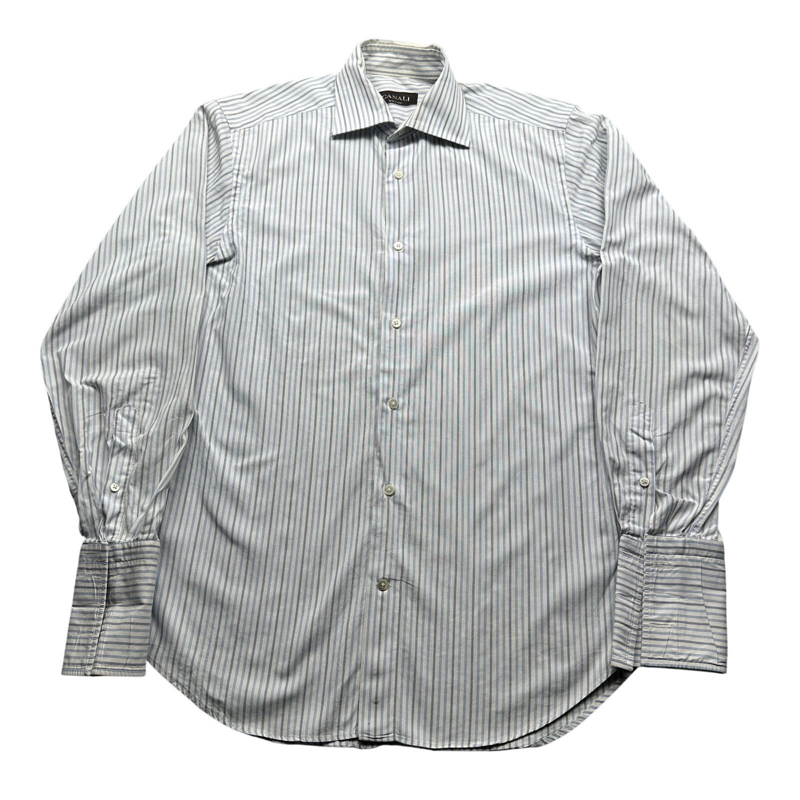 Canali Canali Blue White Striped Dress Shirt Men Medium 38 15 Italy Size US M / EU 48-50 / 2 - 1 Thumbnail
