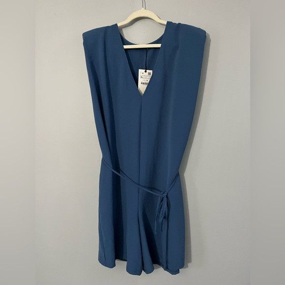 Zara ZARA Romper Playsuit with Shoulder Pads in blue size xl NWT Size 36" / US 14 / IT 50 - 2 Thumbnail