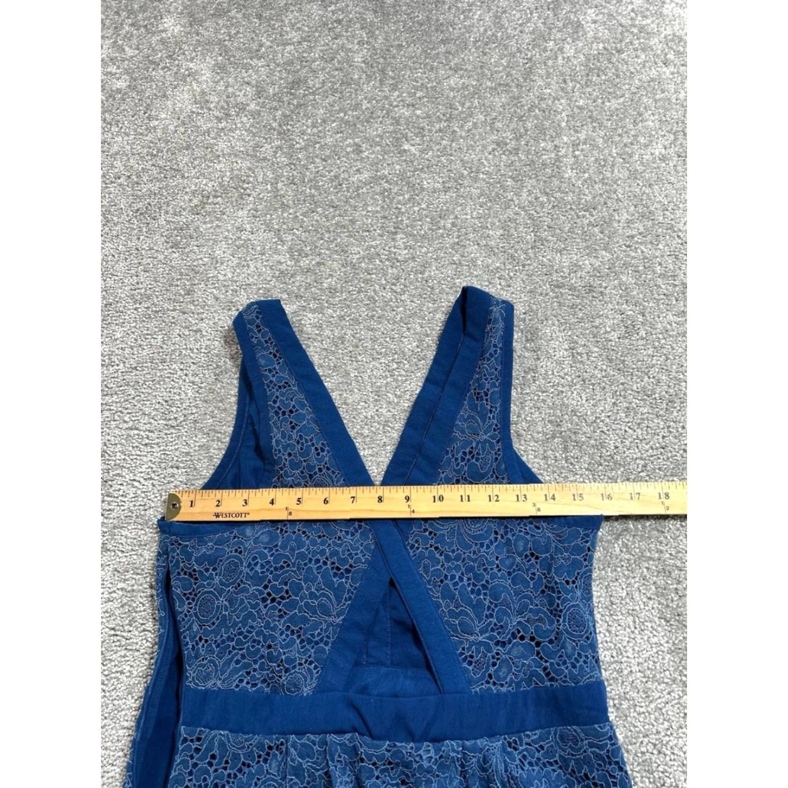 Free People Free People Lovely in Lace Mini Dress Womens Medium Blue Floral Pleated V Neck Size M / US 6-8 / IT 42-44 - 6 Thumbnail