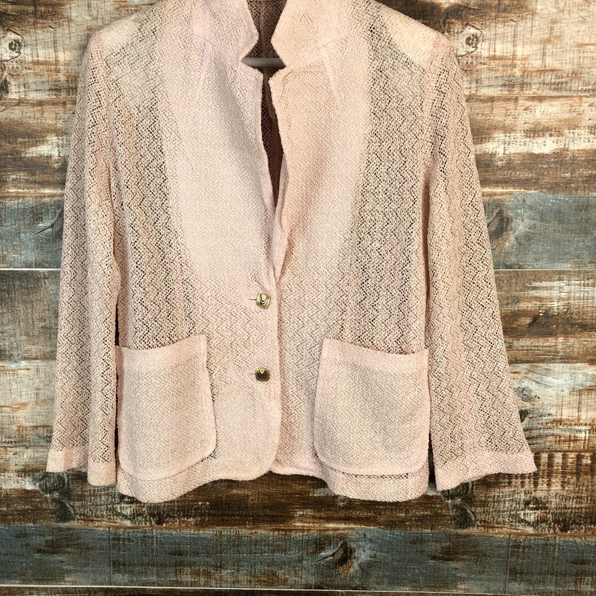 Japanese Brand × Vintage Japanese Brand Pink crochet meshnet Cardigan Knitwear #A1243 Size M / US 6-8 / IT 42-44 - 3 Thumbnail