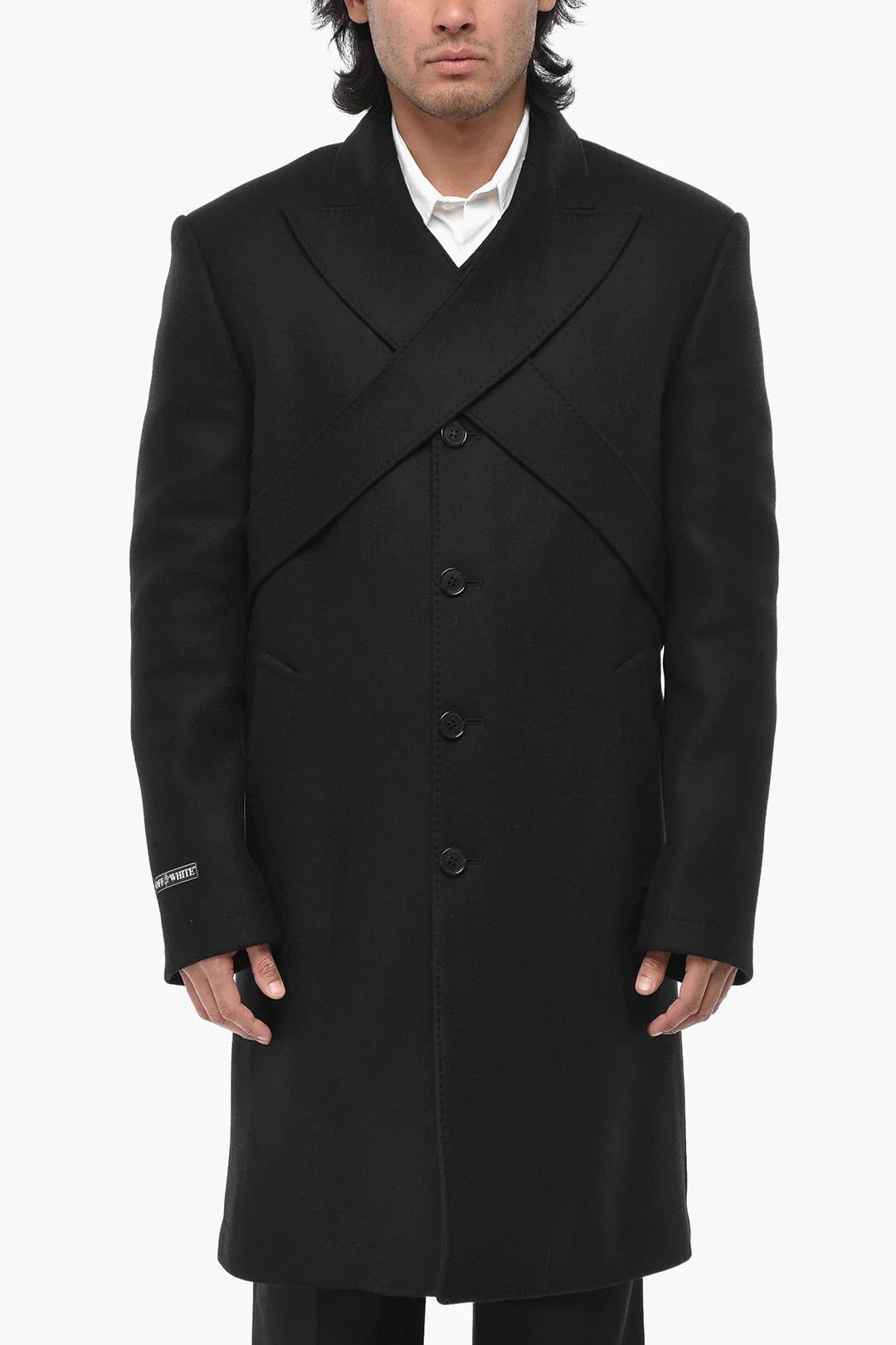 Off-White og1mm0426 Wool Blend Coat in Black Size US M / EU 48-50 / 2 - 1 Thumbnail