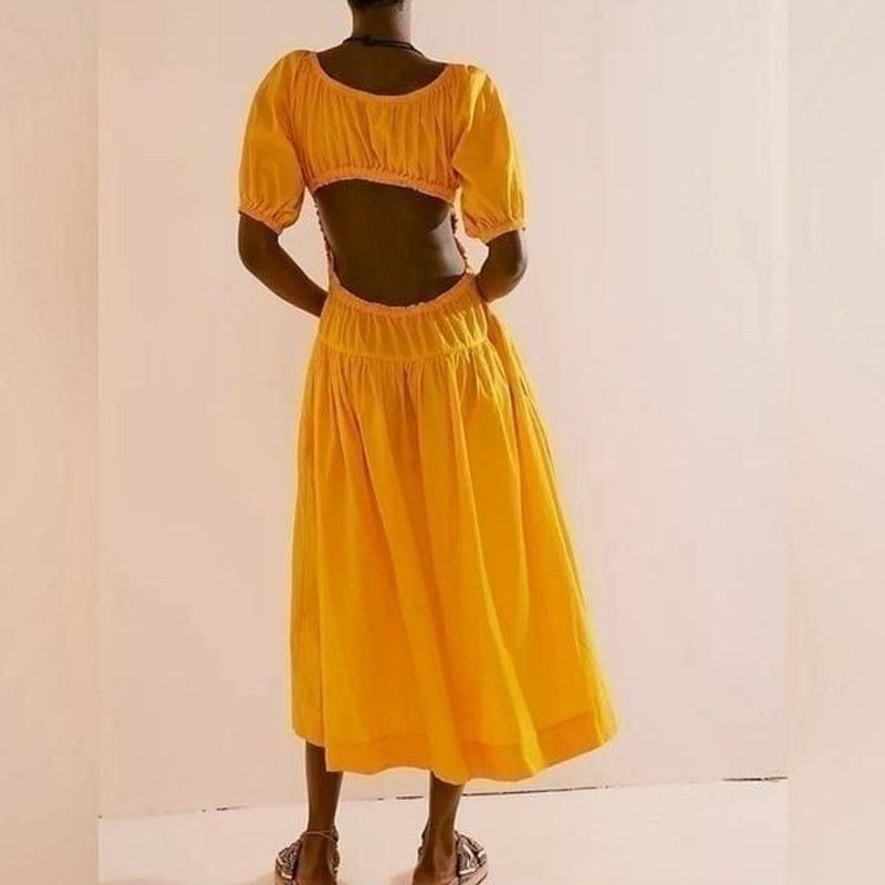 New Free-est Moonlight Midi Dress $78 LARGE Orange Cutout
