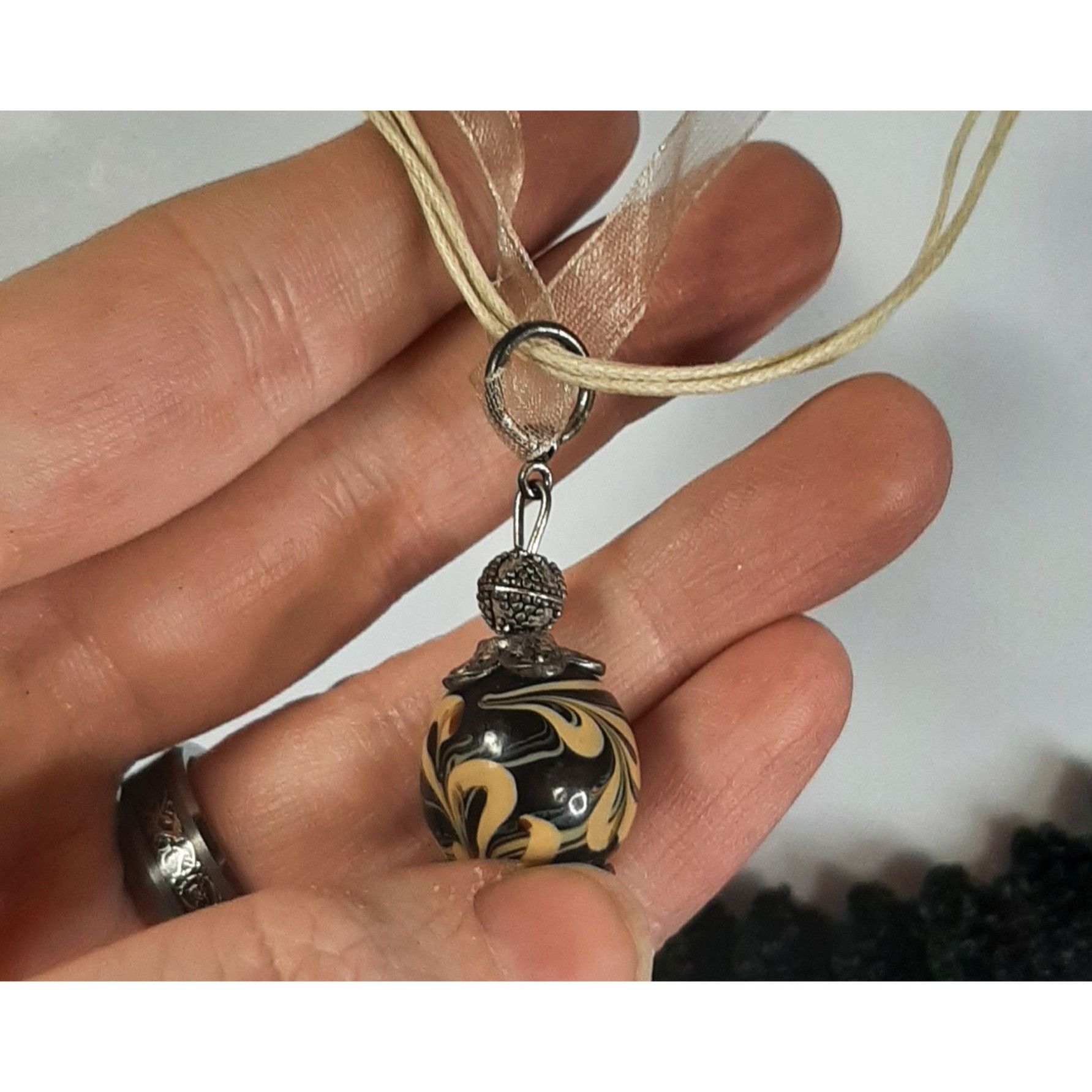 Handmade Hand-Painted Glass Pendant Necklace With Sheer Ribbon And Co Size ONE SIZE - 4 Thumbnail