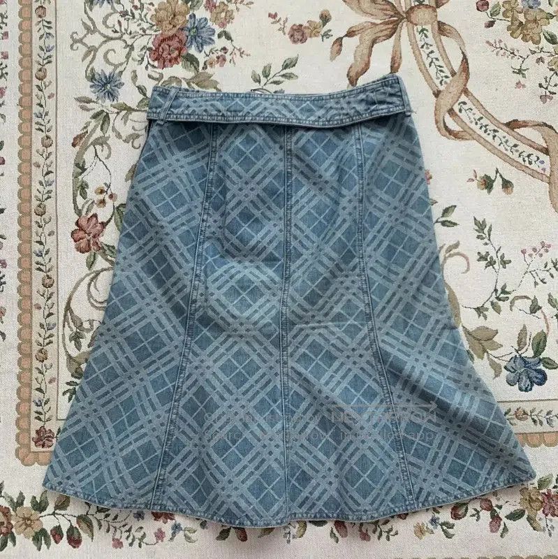 Burberry Burberry Light Blue Cotton Check Skirt. Size 28" / US 6 / IT 42 - 6 Thumbnail