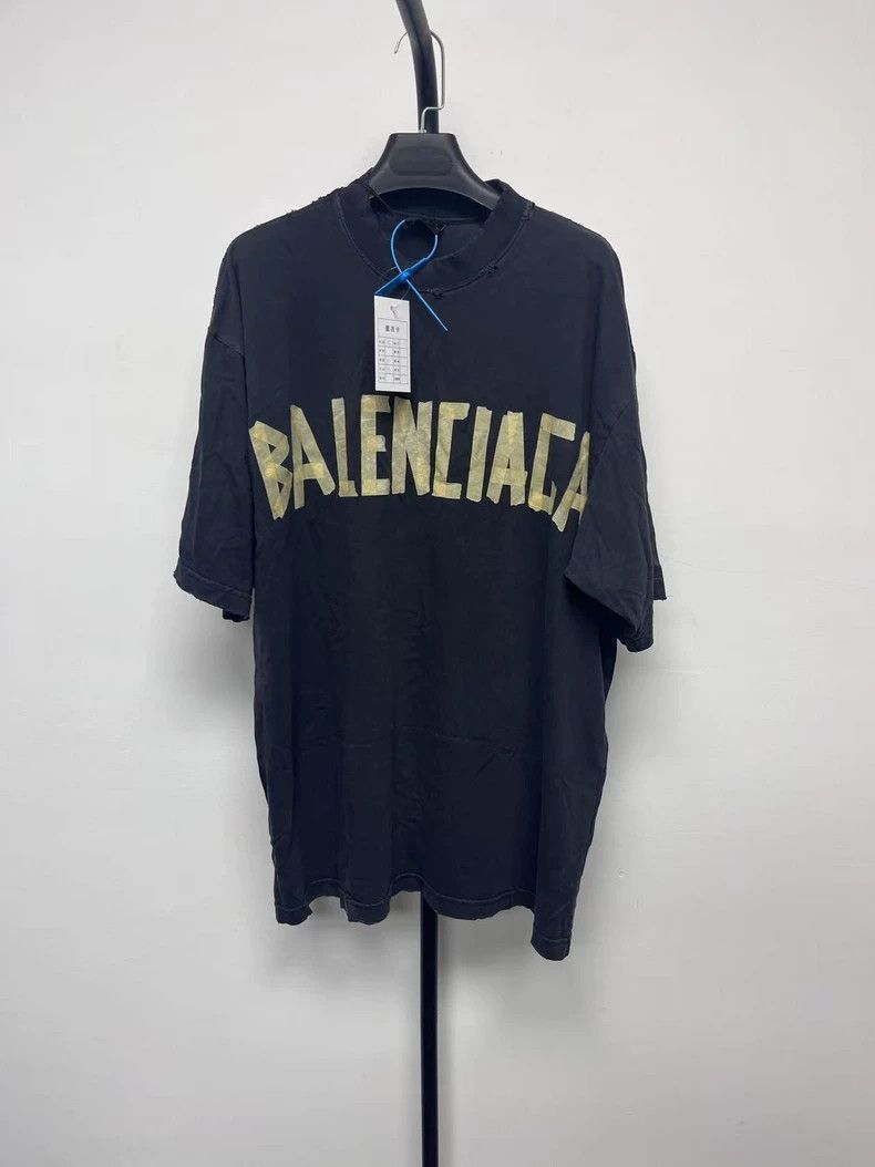 Balenciaga Balenciaga Tape Letter Logo Printed Jersey Crew Neck Loose Size US S / EU 44-46 / 1 - 1 Thumbnail