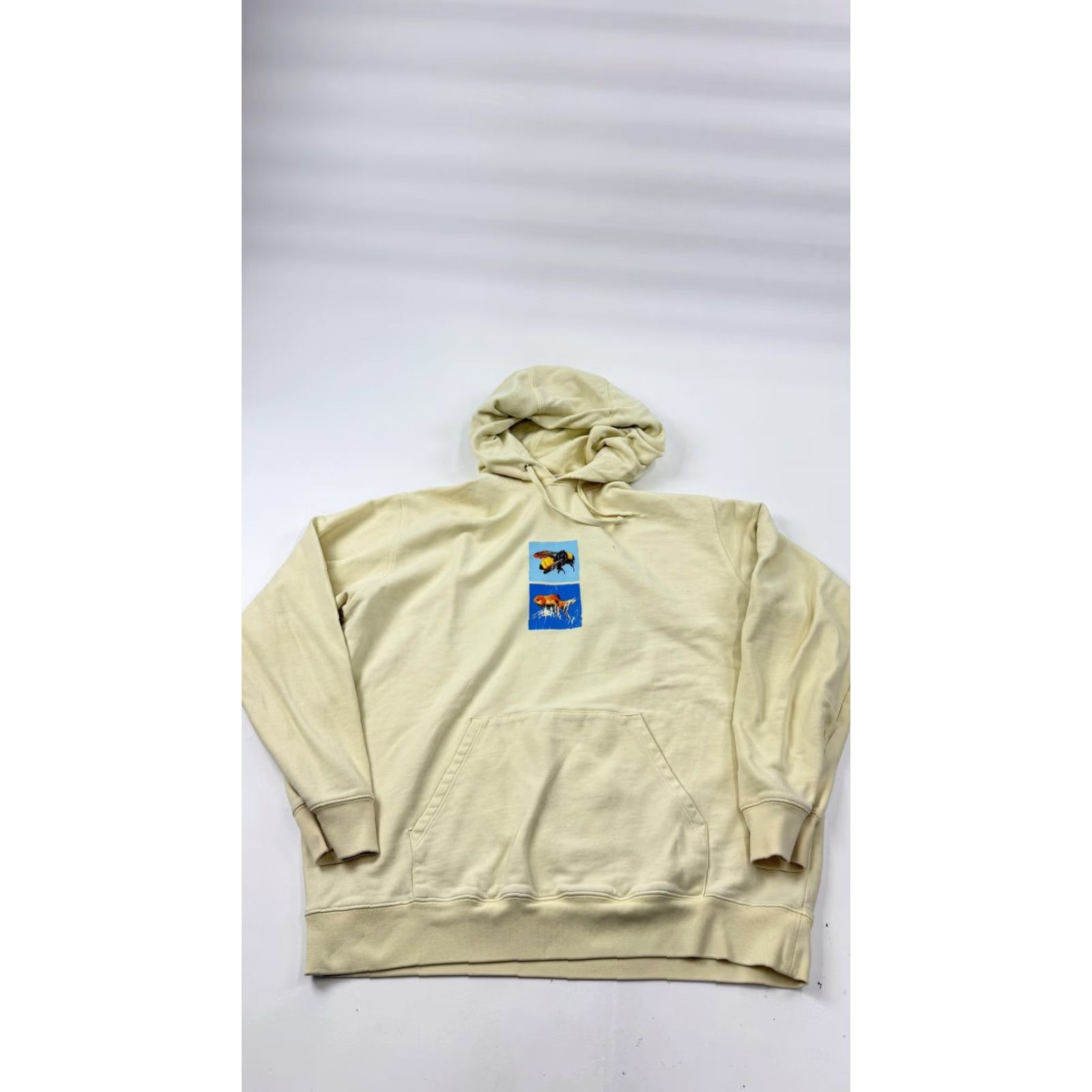 Vintage GOLF Hoodie Mens Large Cream Yellow Graphic Print Pullover Sweatshirt Streetwear Kangaroo Pocket Drawstring Hooded Size US L / EU 52-54 / 3 - 2 Thumbnail