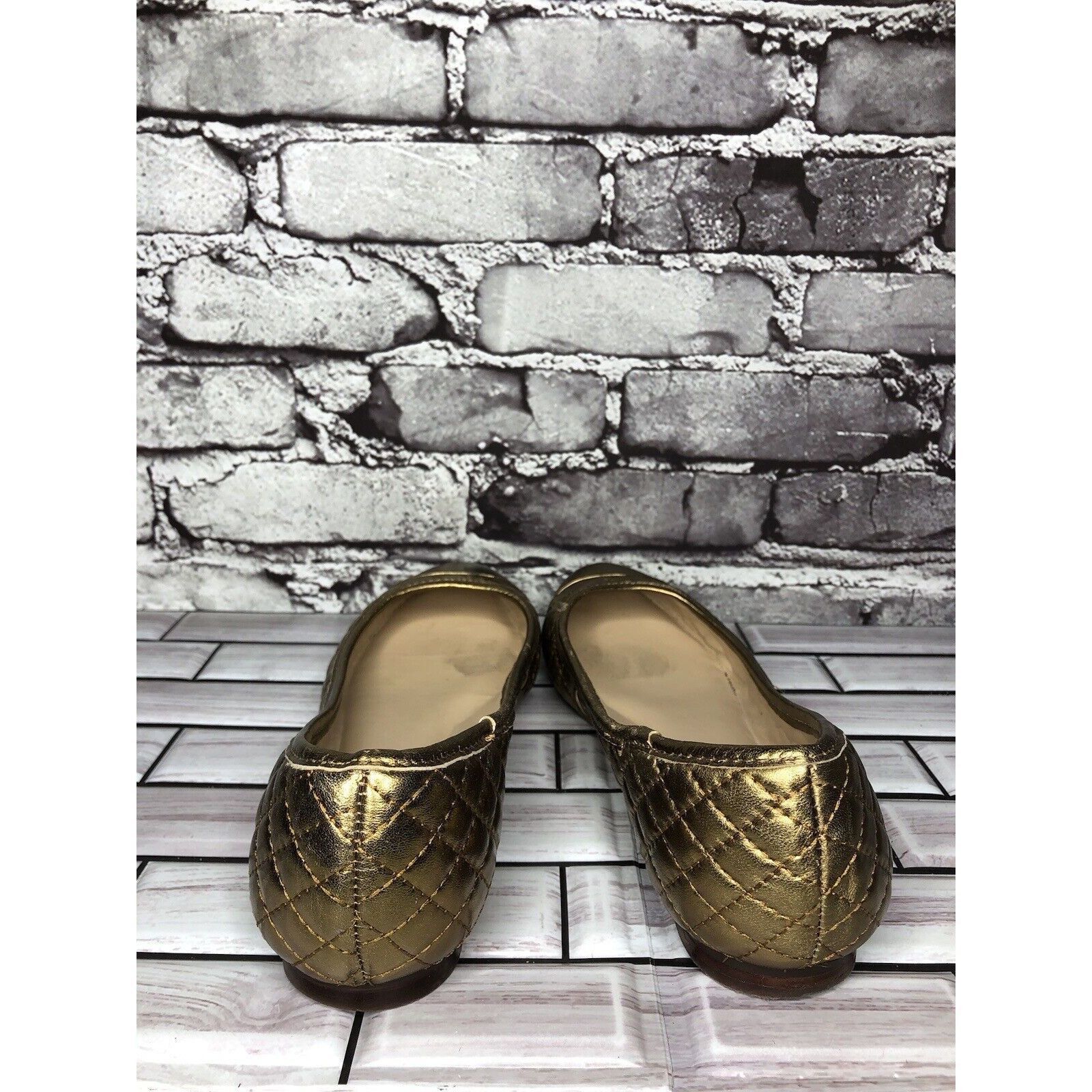 Vince Camuto Vince Camuto Metallic Gold Leather Quilted Ballet Flats Shoe Size US 9.5 / IT 39.5 - 3 Thumbnail