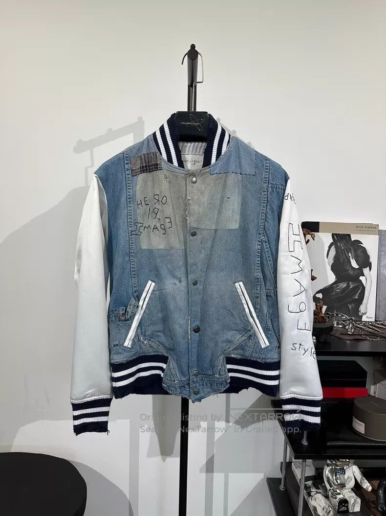 Greg Lauren Greg Lauren Silk-Panelled Distressed Pudding Baseball Jack Size US M / EU 48-50 / 2 - 1 Thumbnail