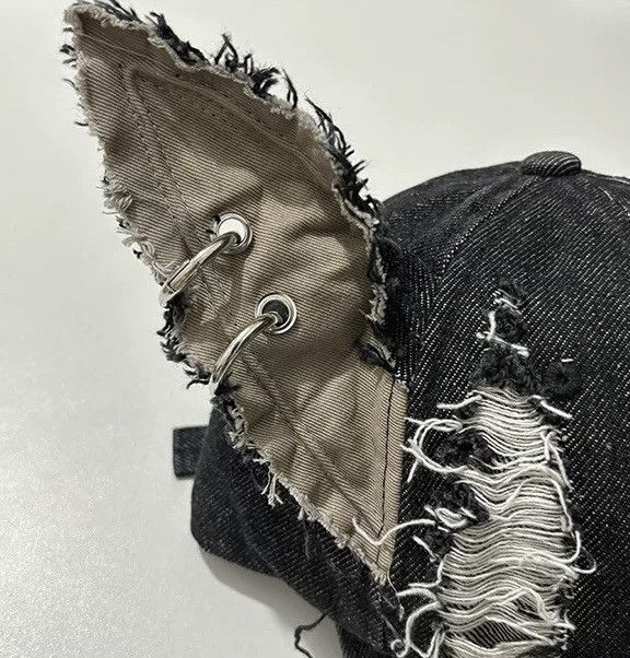 Japanese Brand Avant garde chunky dog ear distressed raw denim cap Size ONE SIZE - 6 Thumbnail
