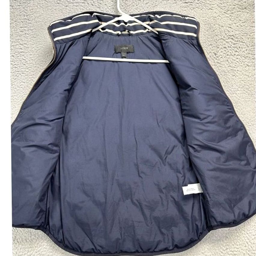 J.Crew J.CREW Goose Down Puffer Vest Womens Small Navy White Striped Full Zip Ladies Муж Size S / US 4 / IT 40 - 3 Thumbnail