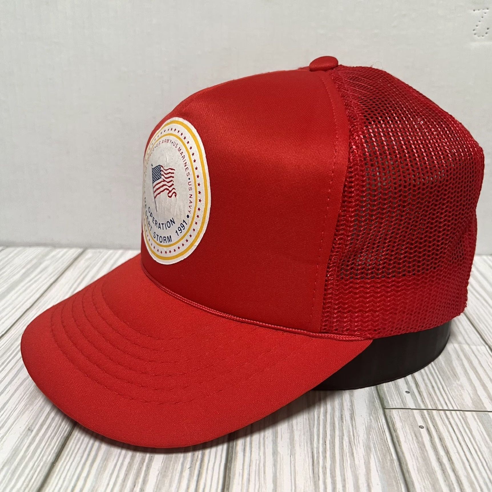 Vintage VINTAGE Operation Desert Storm 1991 Hat Cap Snap Back Rope Trucker Army Marines Navy Mens Trucker Hat Red 90s USA Sports Outdoor Accessories Size ONE SIZE - 3 Thumbnail