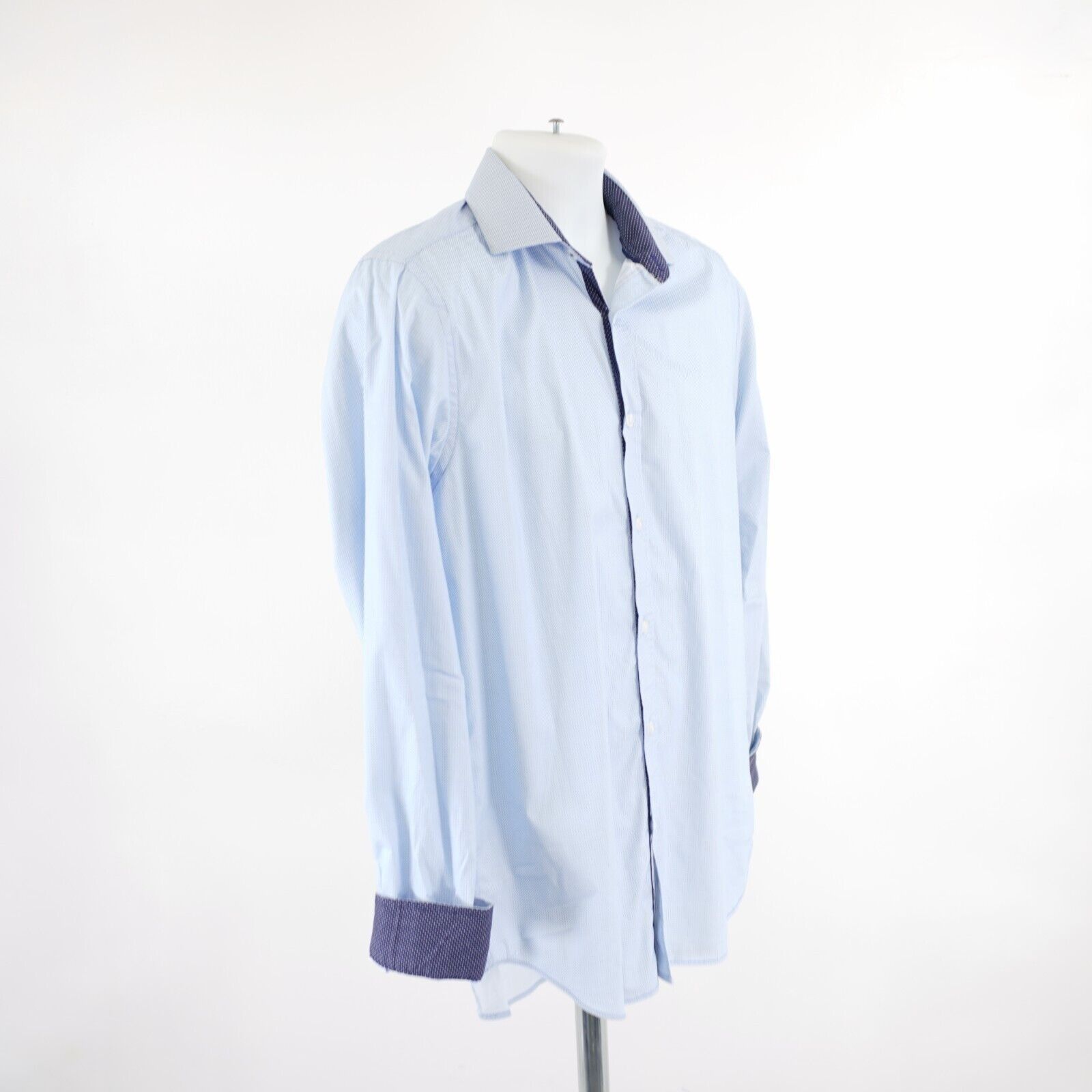 Designer Construct Stretch Slim Fit 15.5 34-35 Blue Check Flip Cuff C Size US M / EU 48-50 / 2 - 7 Thumbnail