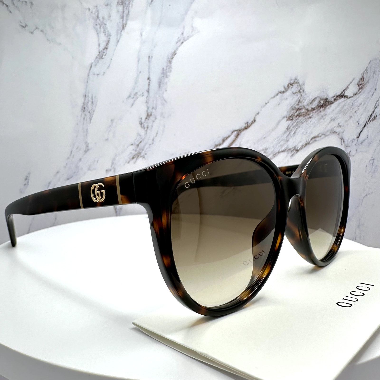 Gucci New GUCCI Sunglasses 56mm Brown Tortoise Round Gold Metal Size ONE SIZE - 4 Thumbnail