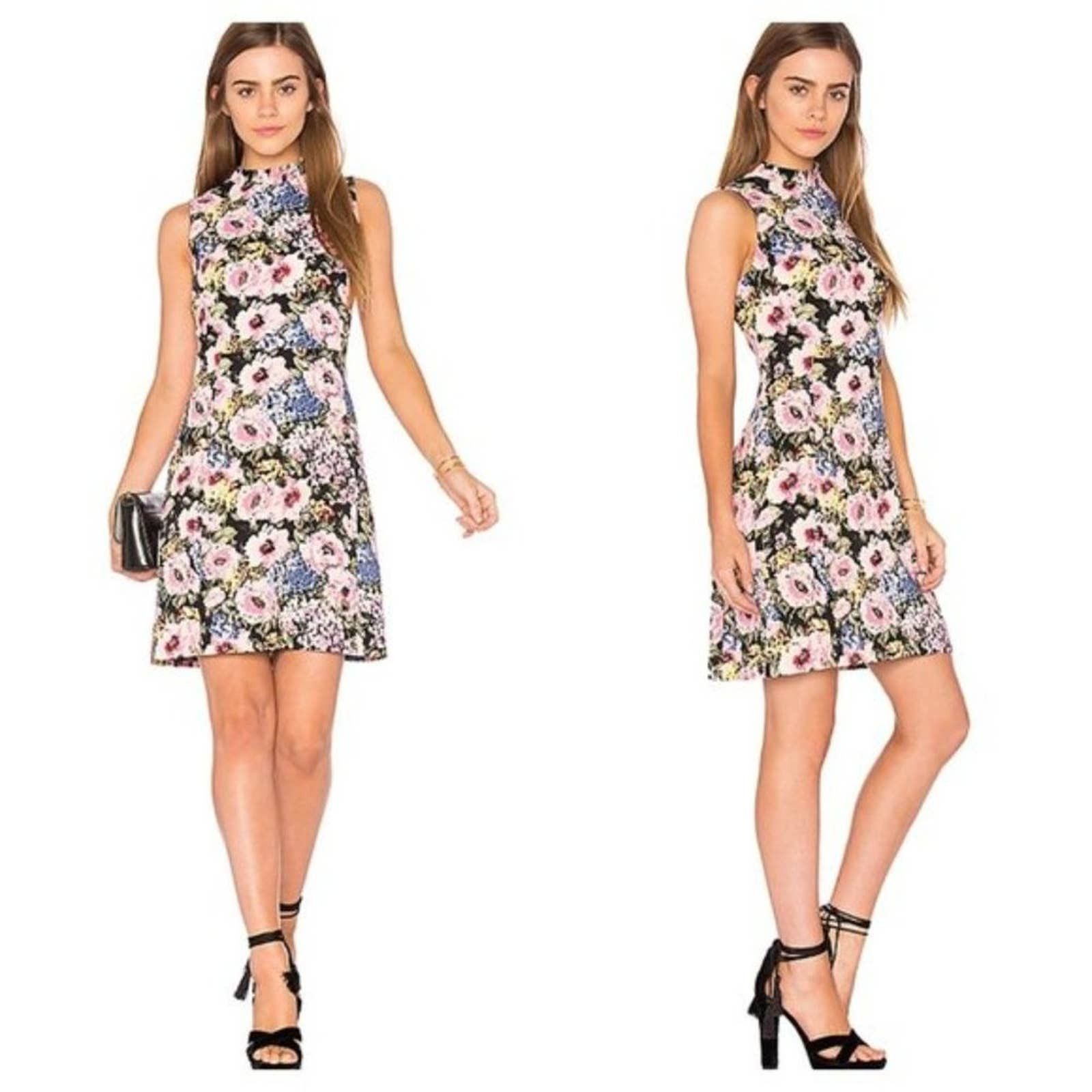 image of New Rebecca Taylor Sleeveless Lavinia Rose Dress Floral in Black, Women's (Size XS)