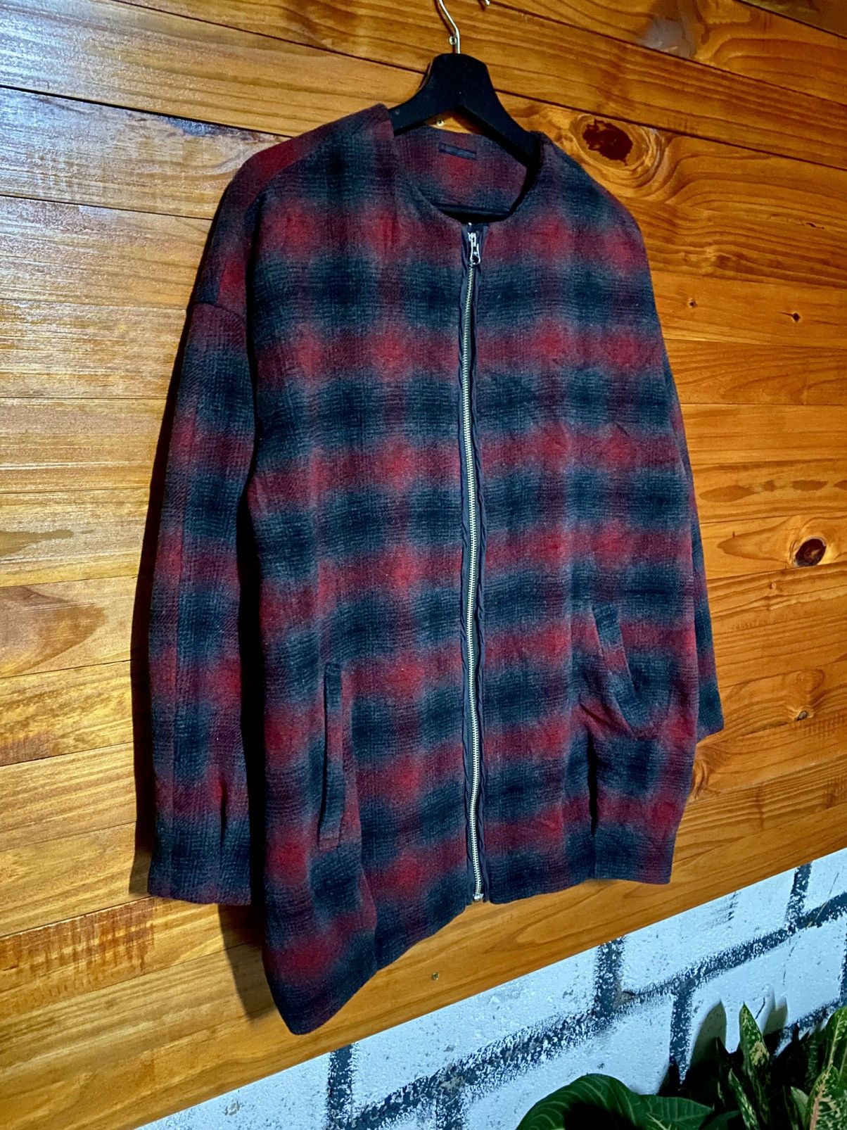 Japanese Brand Vintage Japanese Plaid Wool Zip-Up Jacket – Red & Black Size US L / EU 52-54 / 3 - 5 Thumbnail