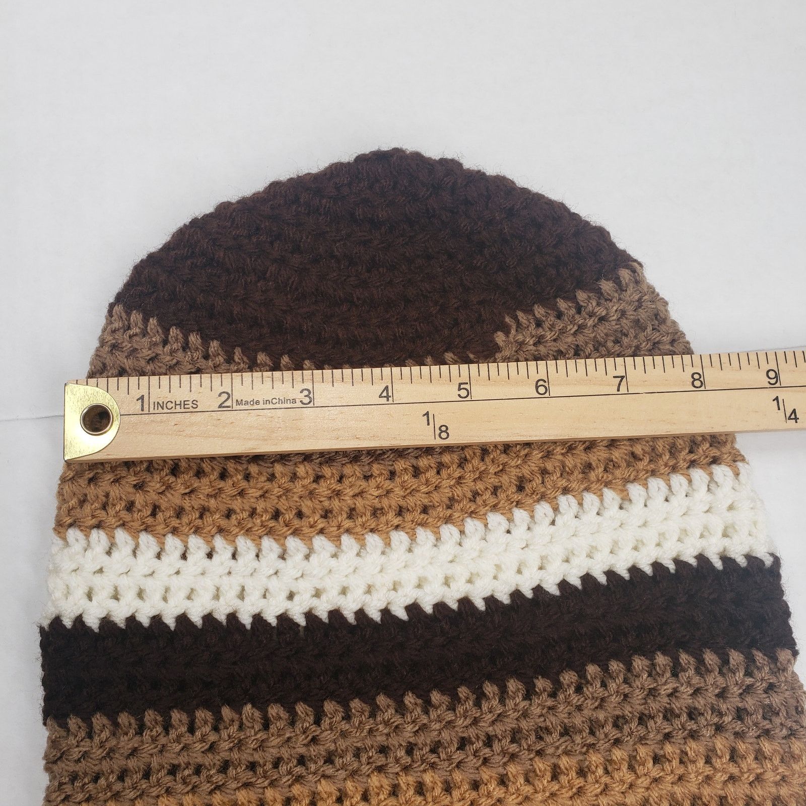 Handmade Crochet Slouchy Beanie Hat Brown Striped Handmade Dreadlock Size ONE SIZE - 16 Thumbnail