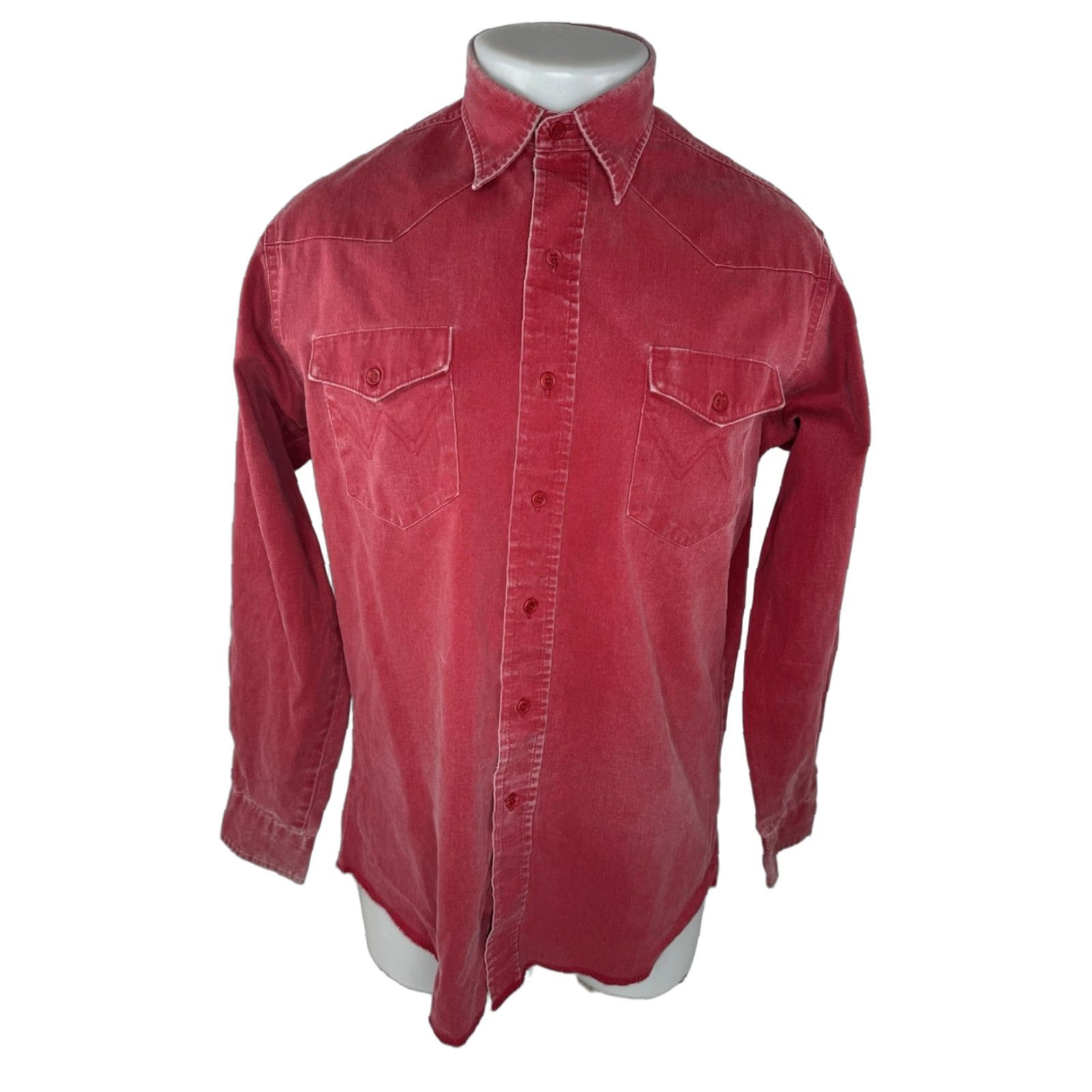 Wrangler WRANGLER Shirt Mens 16 35 Brush Popper Distressed Heavy Duty Vintage Red Long Sleeve Button-Up 1970s 90s Size US L / EU 52-54 / 3 - 1 Thumbnail